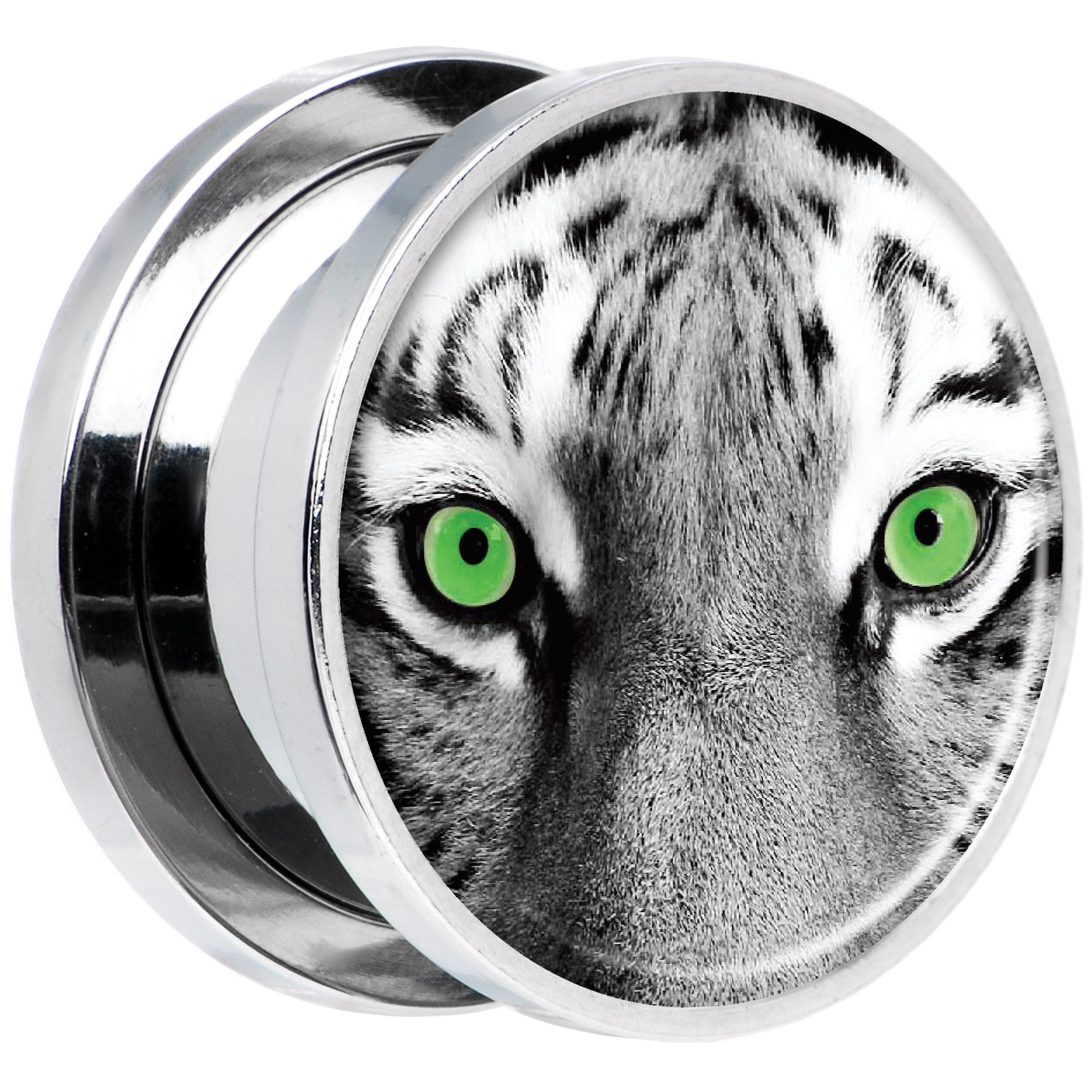 Black White Tiger Eyes Steel Screw Fit Plug Set 5/8