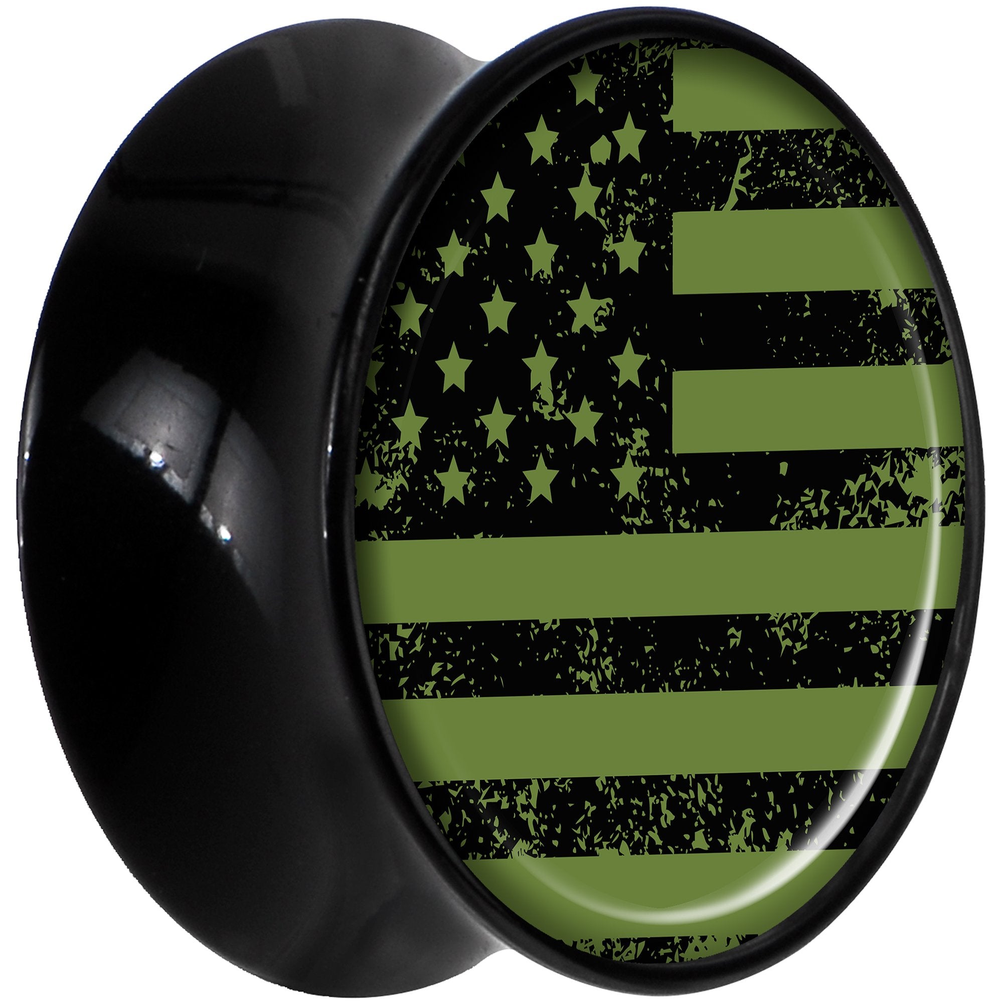 Black Acrylic Green American Flag Saddle Plug Set 5/8
