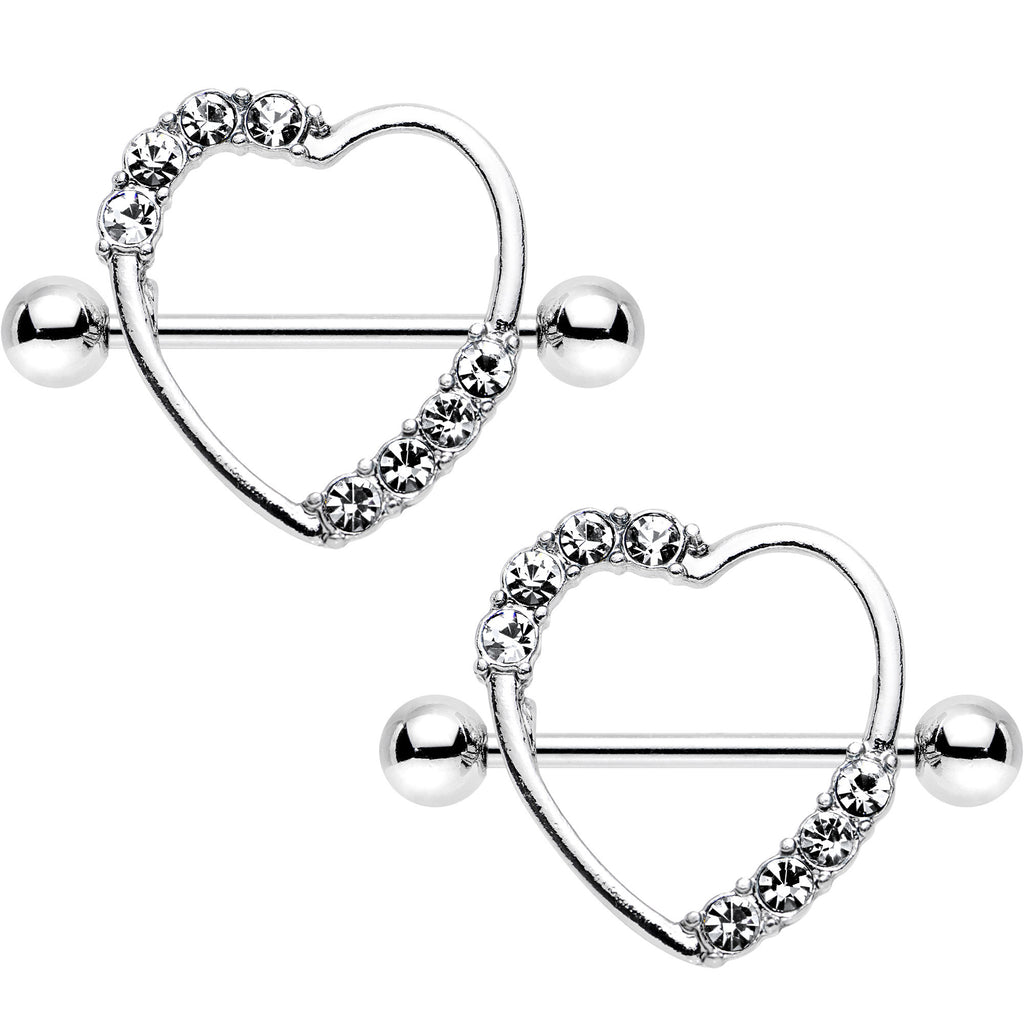 14G 3/4 Clear Gem Ring Round My Heart Nipple Shield Set