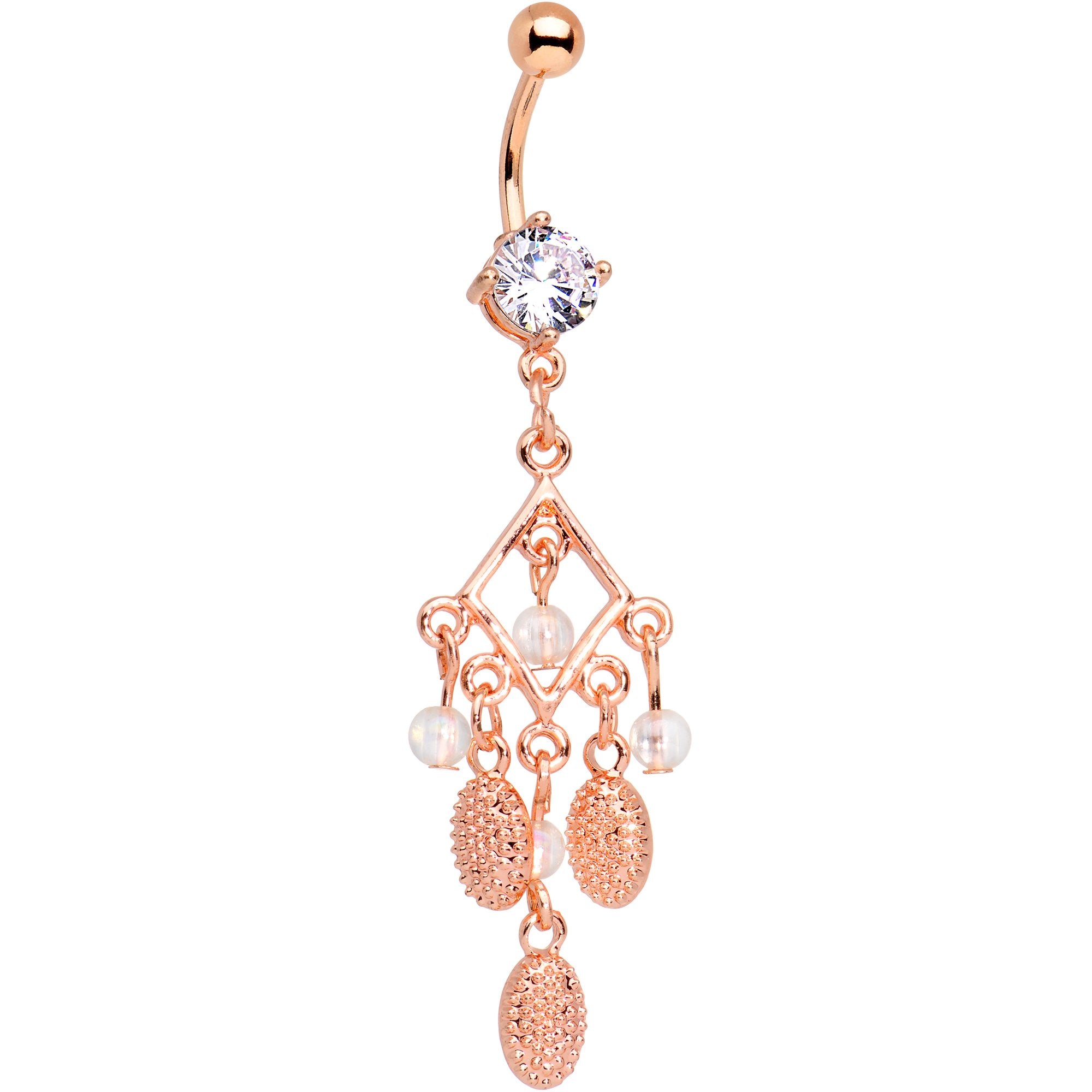 Clear CZ Gem Rose Gold Tone Anodized Hip Chandelier Dangle Belly Ring