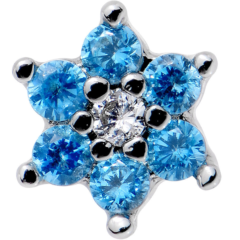 18G 1/4 Aqua Blue and Clear Cubic Zirconia Gem Flower Nose Bone