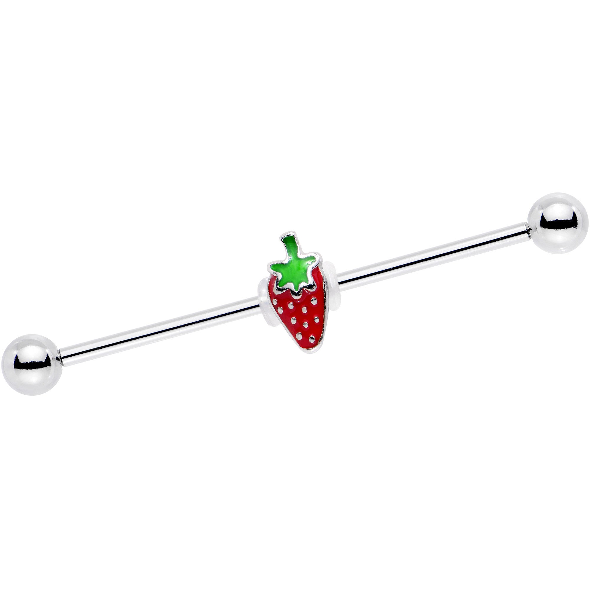14G Steel Red Snack On a Strawberry Industrial Barbell 38mm
