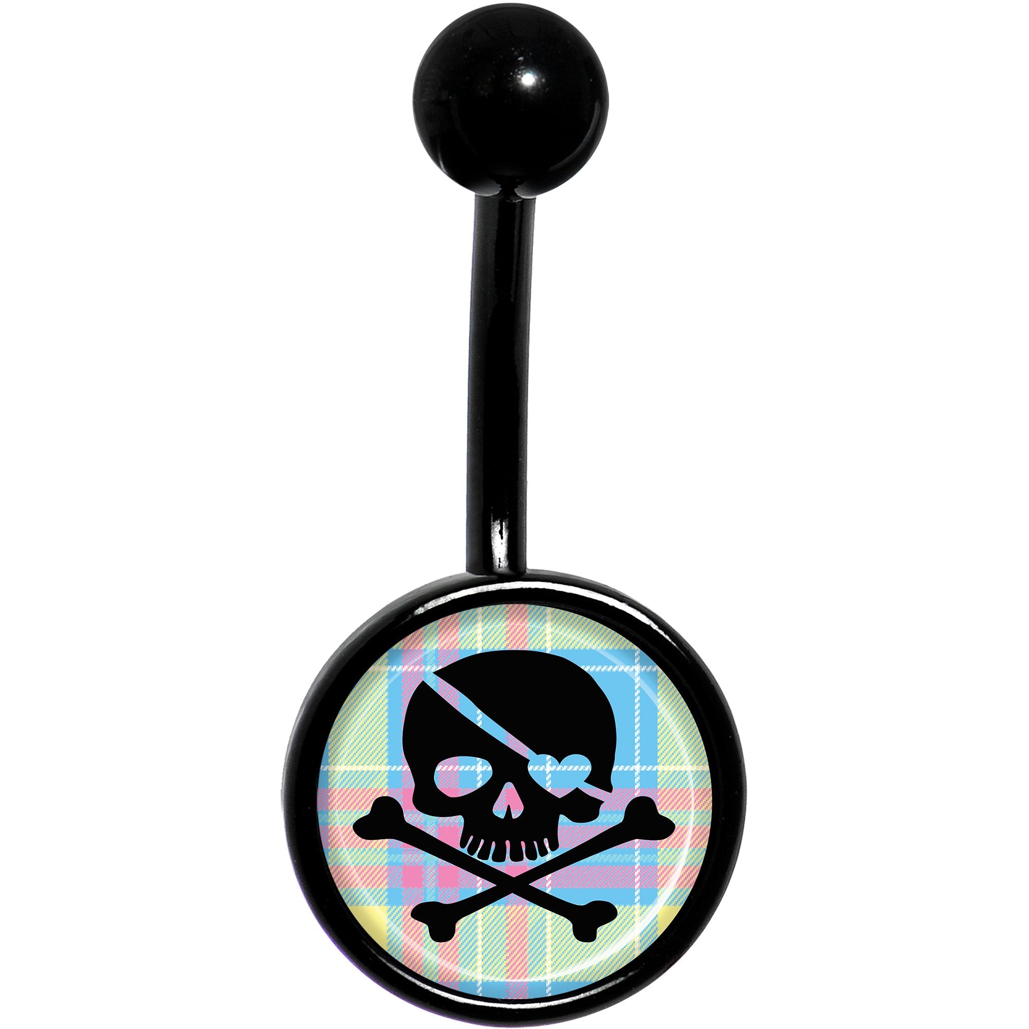 Pink Green Plaid Heart Skull Black  Stainless Steel Belly Ring lightweight comfortable