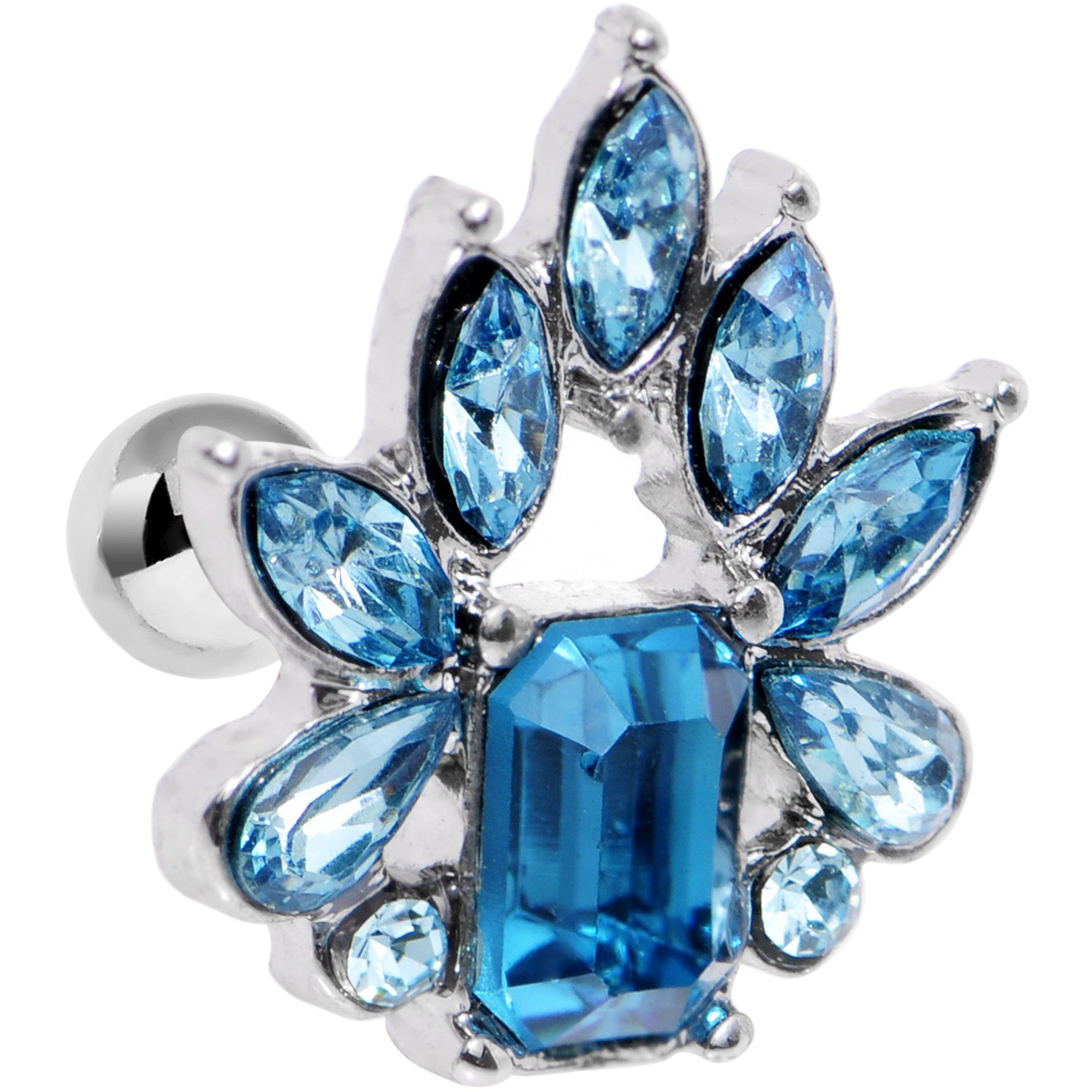16 Gauge 1/4 Blue Gem Flower Tiara Amulet Cartilage Tragus Earring