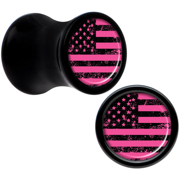 Black Acrylic Pink American Flag Saddle Plug Set 2 Gauge
