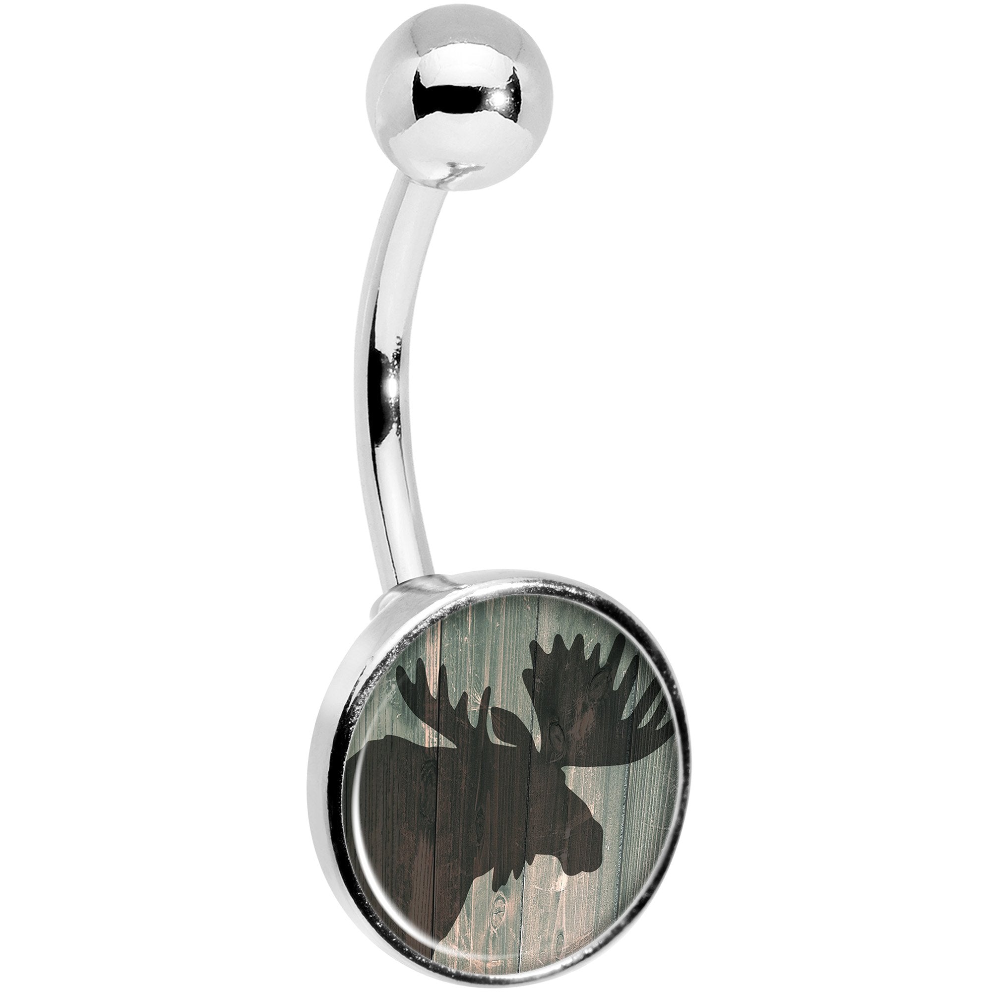 Holiday Rustic Wood Moose  Stainless Steel Belly Ring stylish jewelry