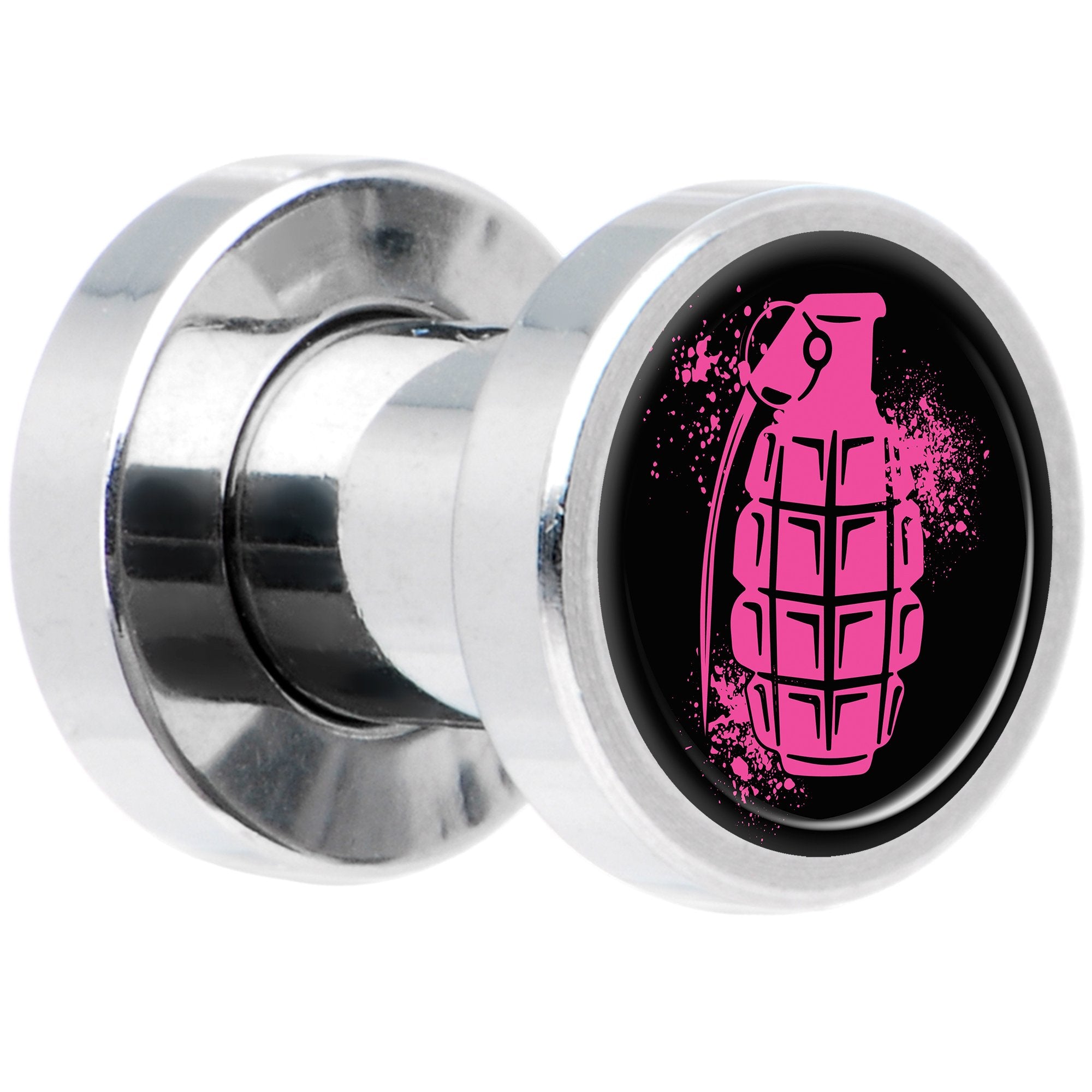 Pink Grenade Steel Screw Fit Plug Set 4 Gauge
