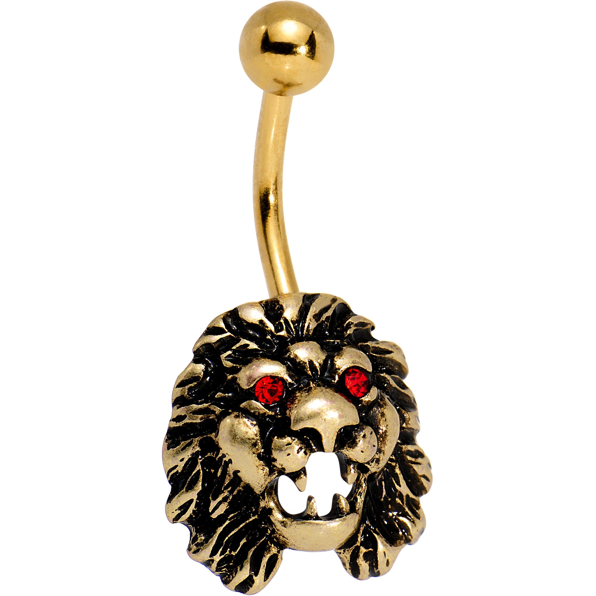 Red Gem Gold PVD Ferocious Eye of the Lion Belly Ring