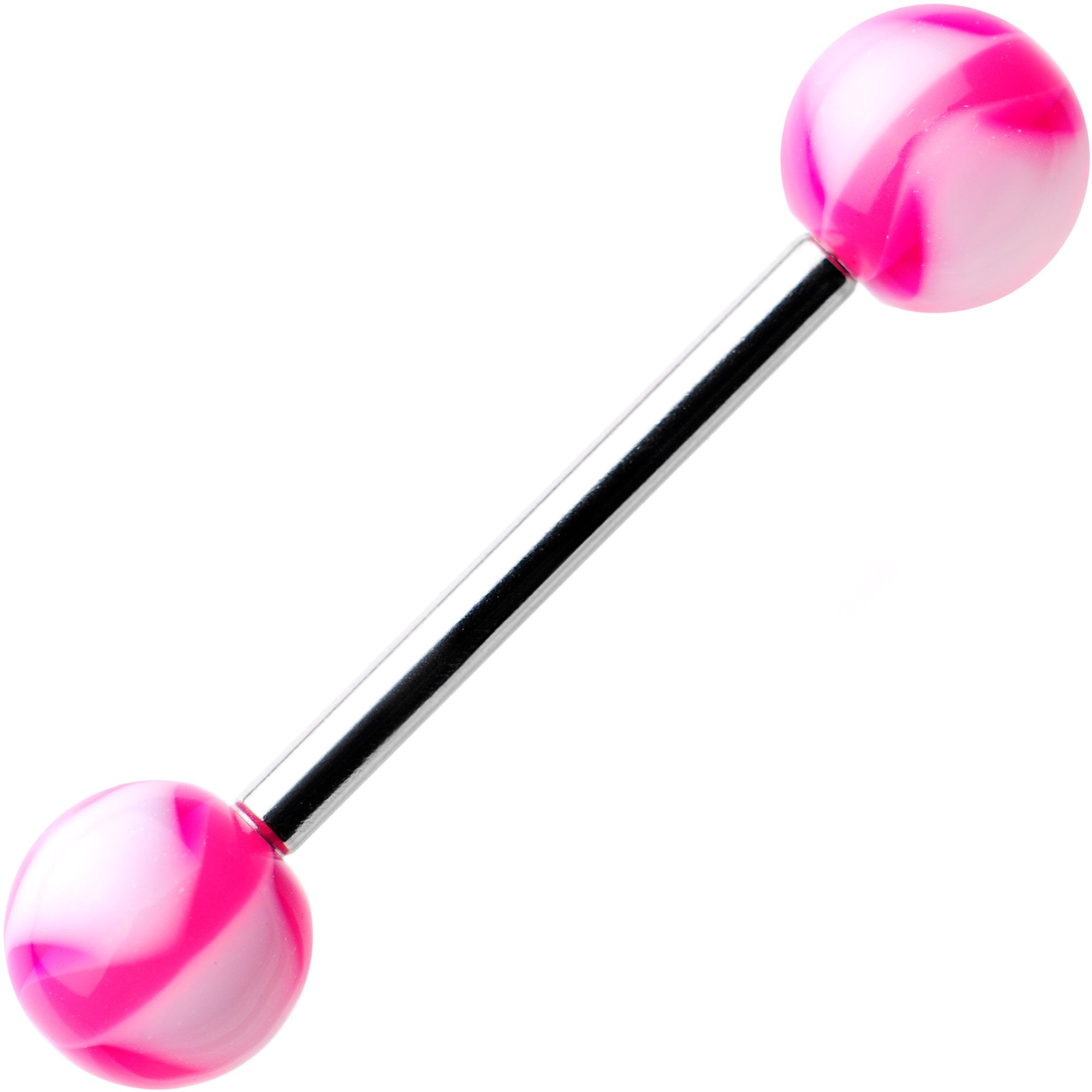 Pink White Swirl 6mm Acrylic Ball Barbell Tongue Ring