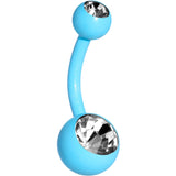 14 Gauge 3/8 Clear Gem Sky Blue Glow In The Dark Effect Plated Belly Ring