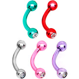 16 Gauge CZ Color Plated Internally Threaded Curved Eyebrow Ring 6 Pack Set