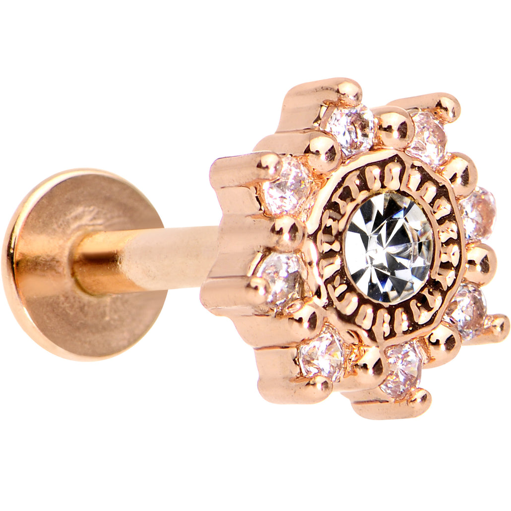 1/4" Clear CZ Rose Gold Tone Starflake Cartilage Tragus Earring