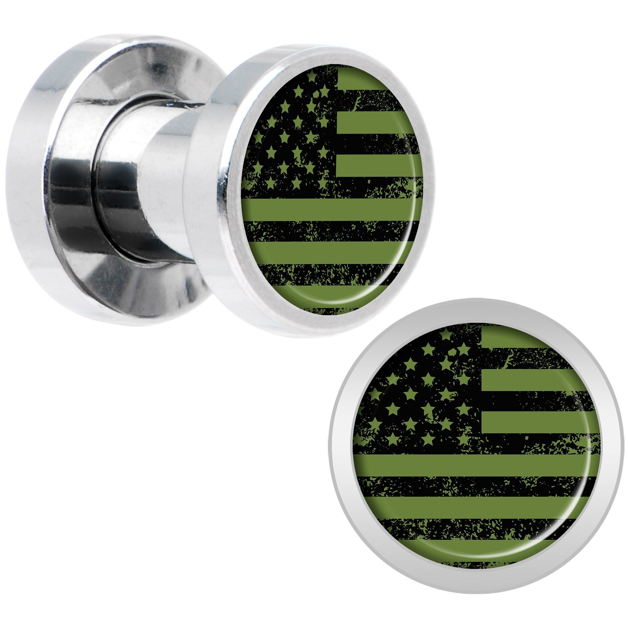 Green American Flag Steel Screw Fit Plug Set 5mm to 20mm