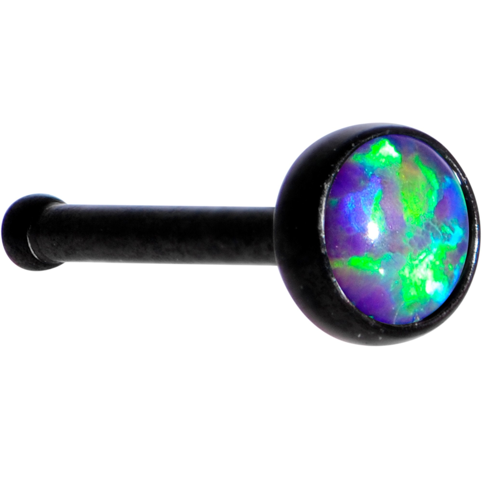 Purple 3mm Synthetic Opal Inlay Black Anodized Nose Bone