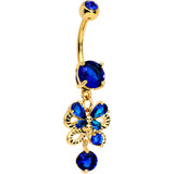 Blue CZ Gem Gold Tone Anodized Butterfly Bow Dangle Belly Ring