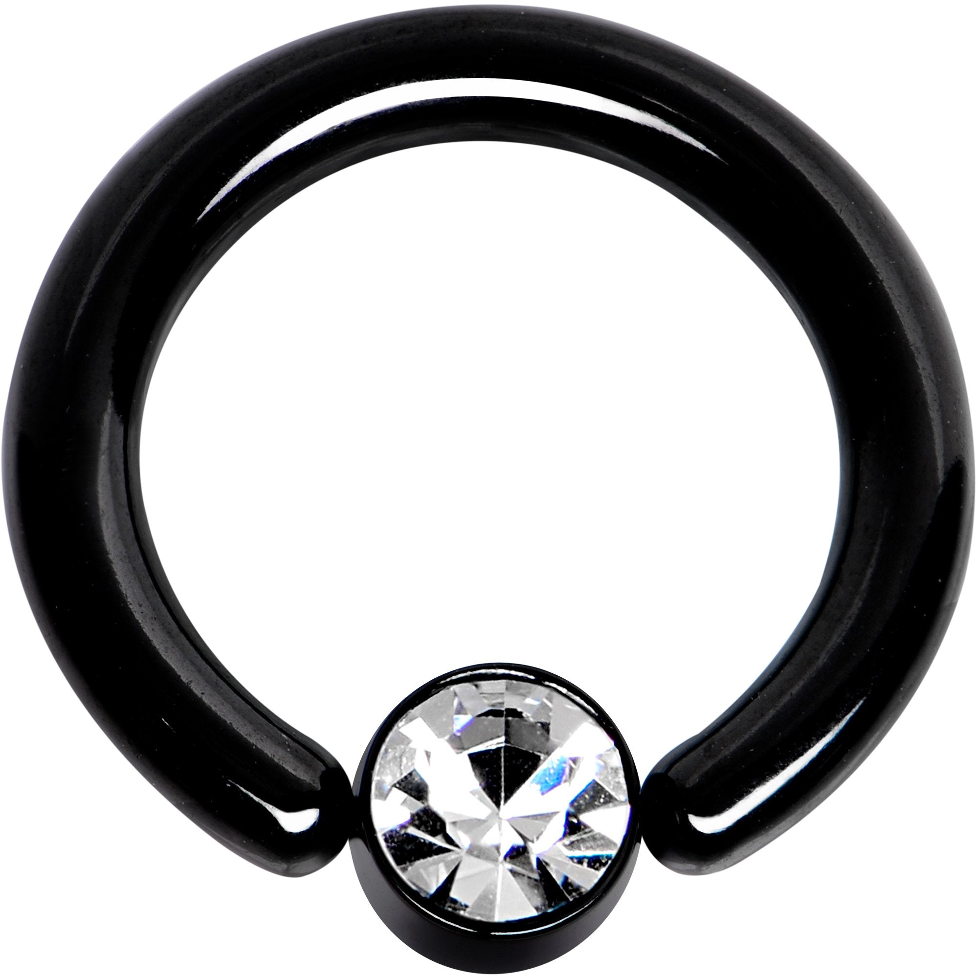 10 Gauge 1/2 Clear Gem 5mm Disc Black BCR Captive Ring