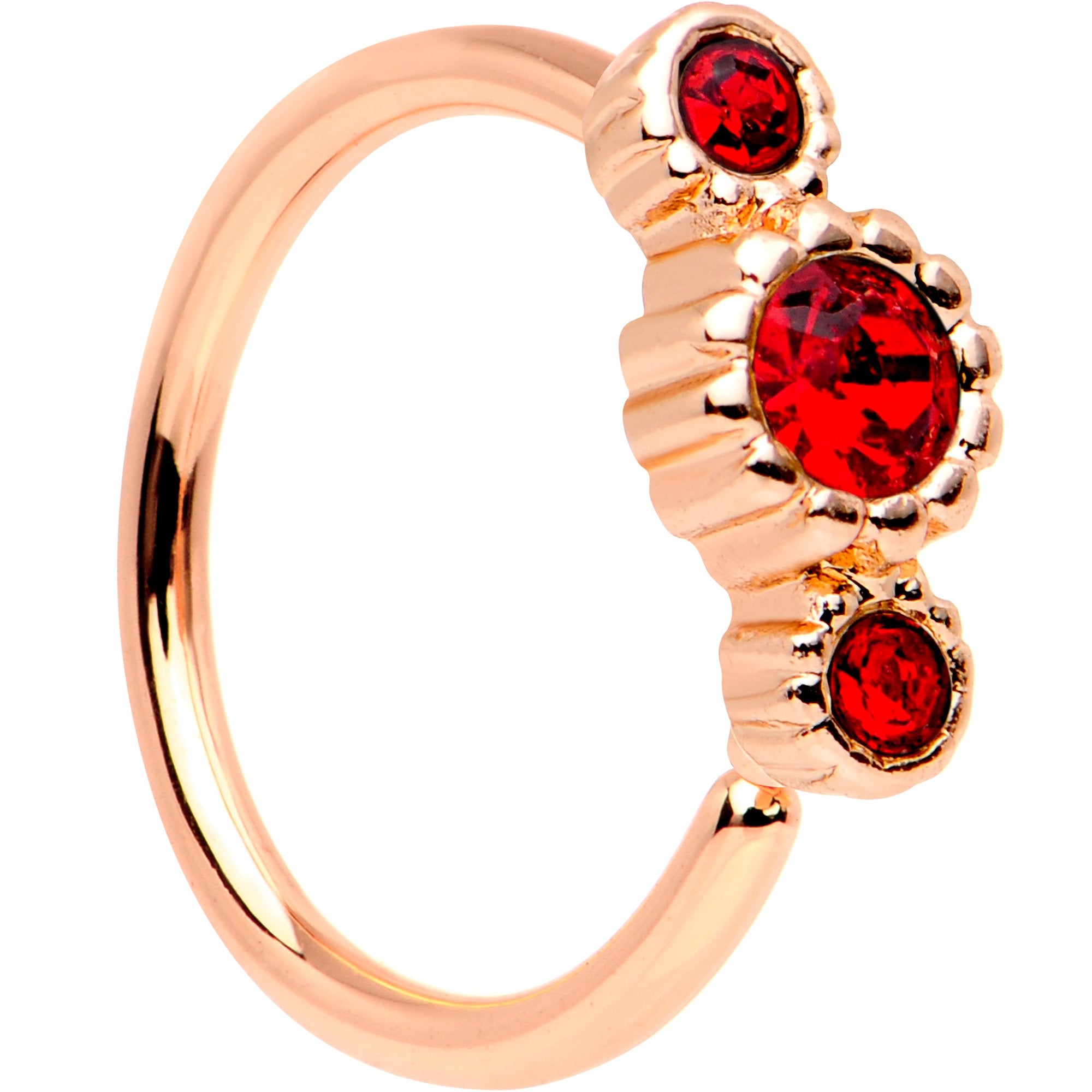 Red G Rings 20 Gauge Red CZ Gem Rose Gold IP Triplet Seamless Circular Ring