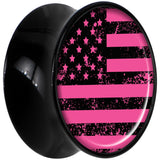Black Acrylic Pink American Flag Saddle Plug Set 9/16
