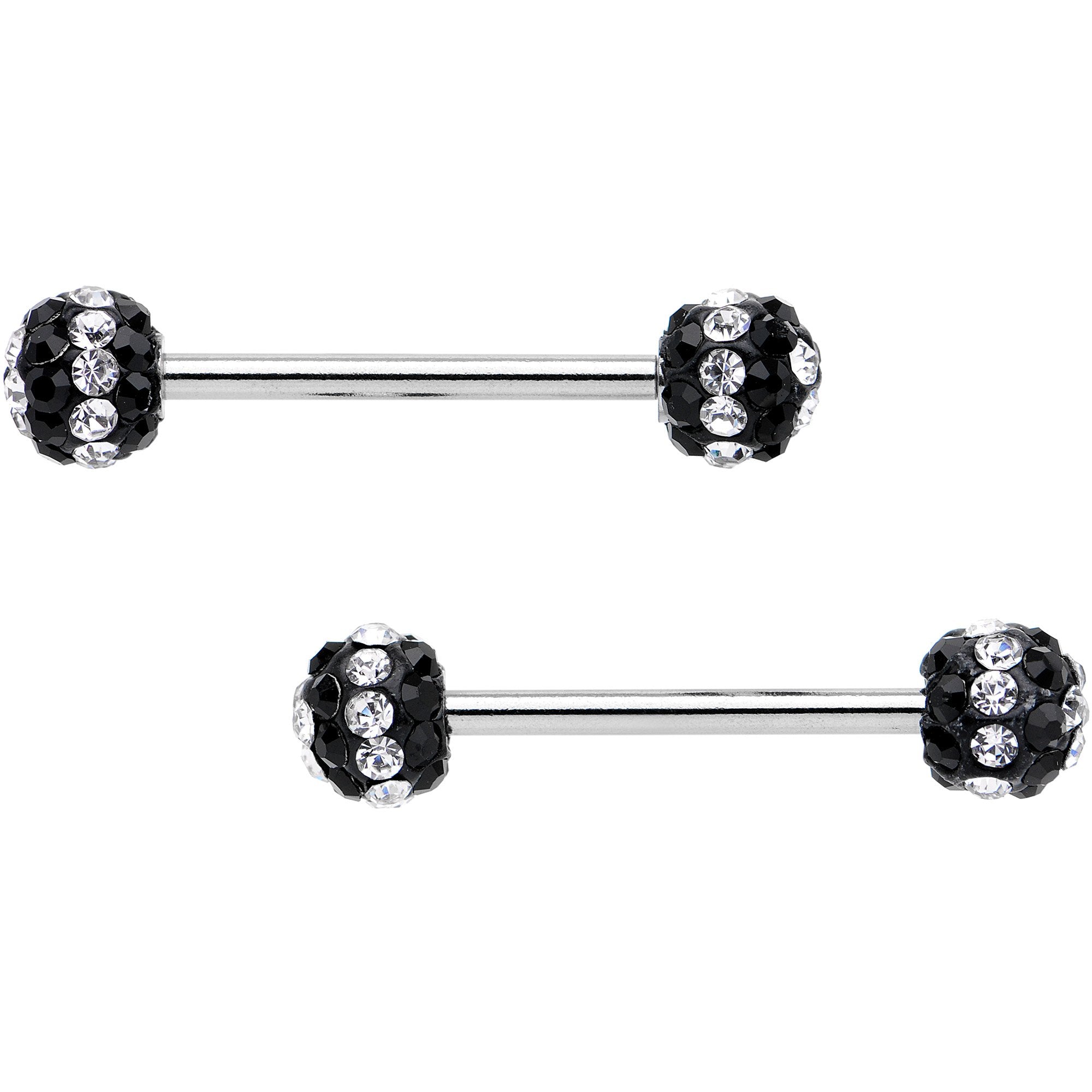5/8 Clear Black CZ Gem Two Tone Stripe Barbell Nipple Ring Set