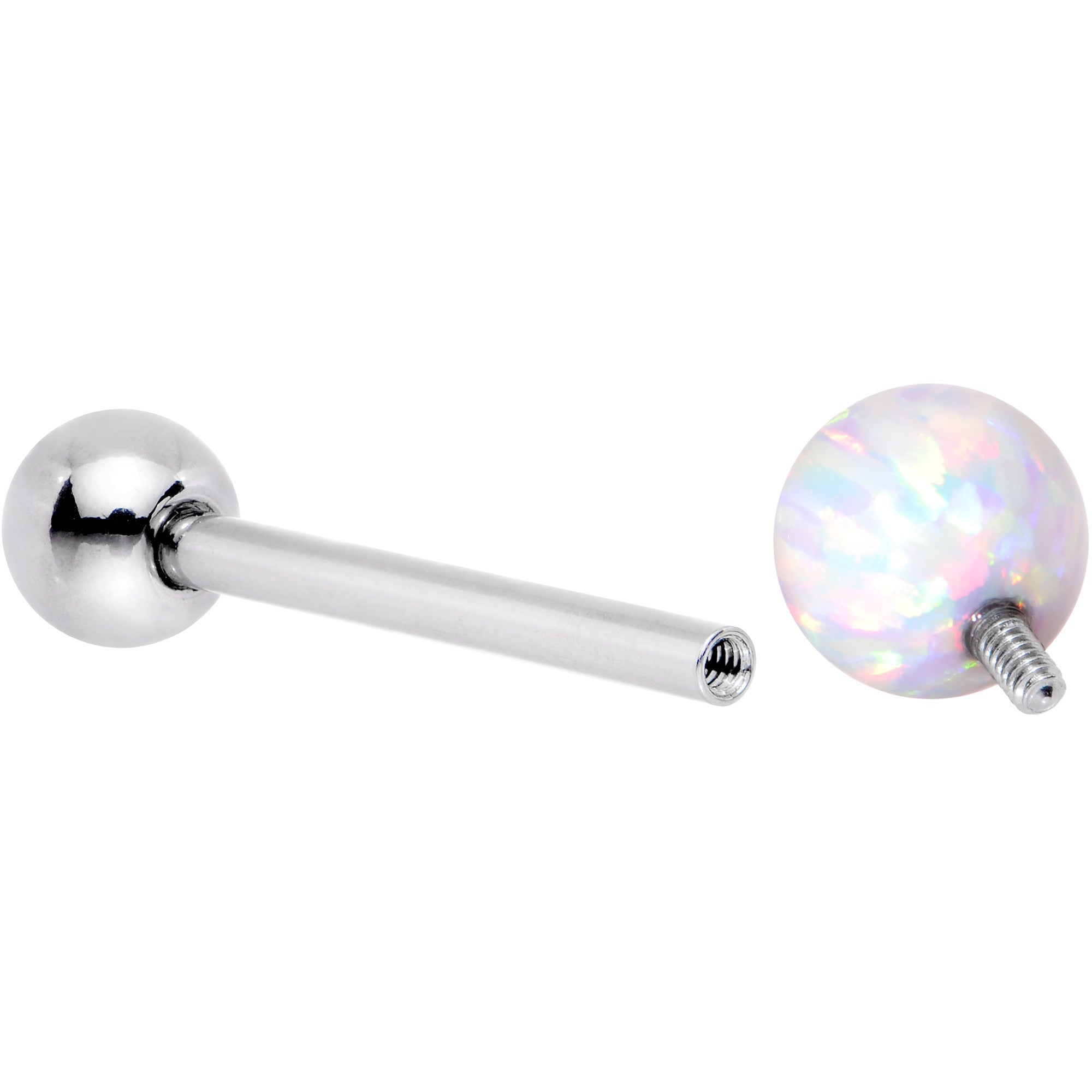 White Synthetic Opal 6mm Ball Internally Threaded Barbell Tongue Ring