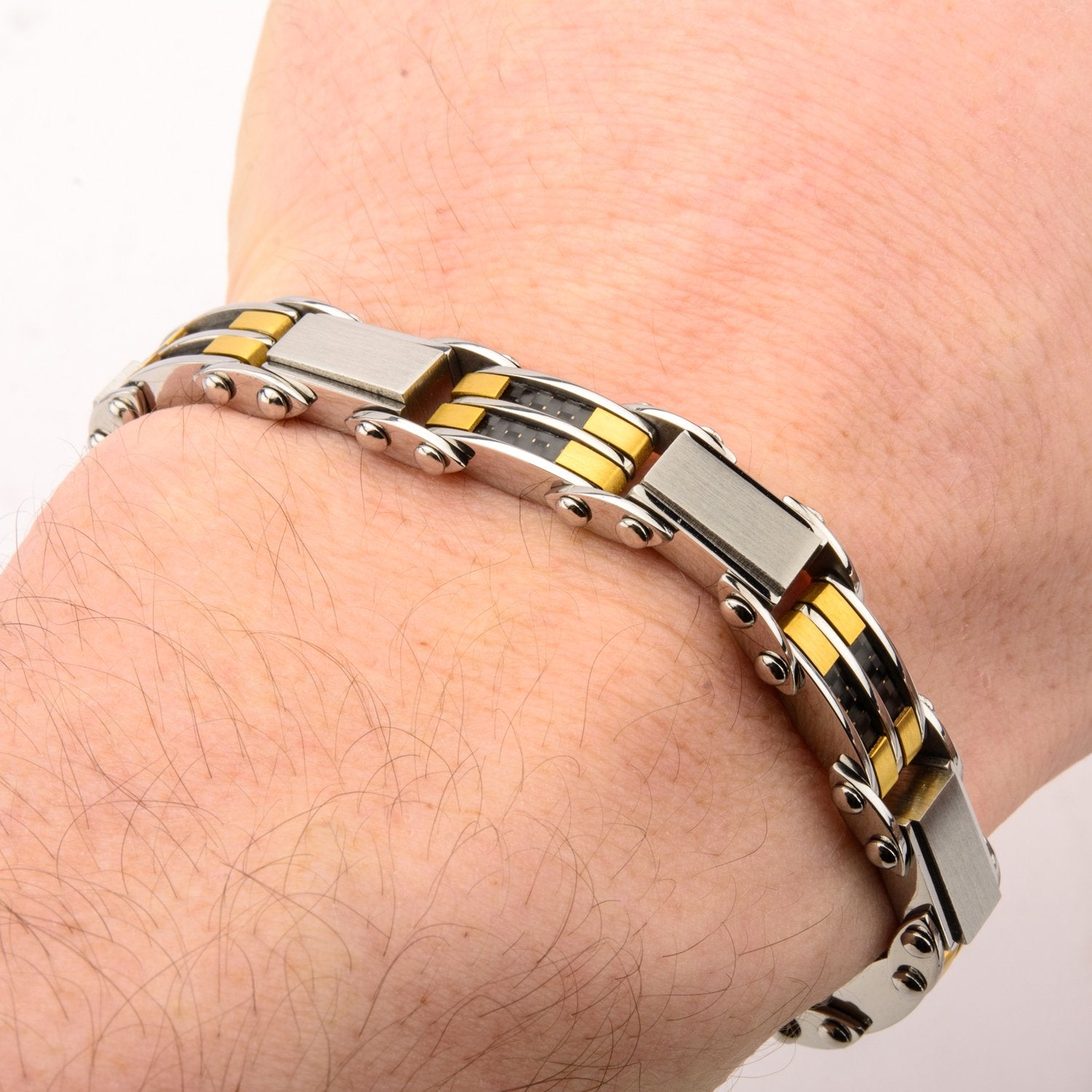 Mens Stainless Steel Black and Gold IP H Link Reversible 5mm Bracelet