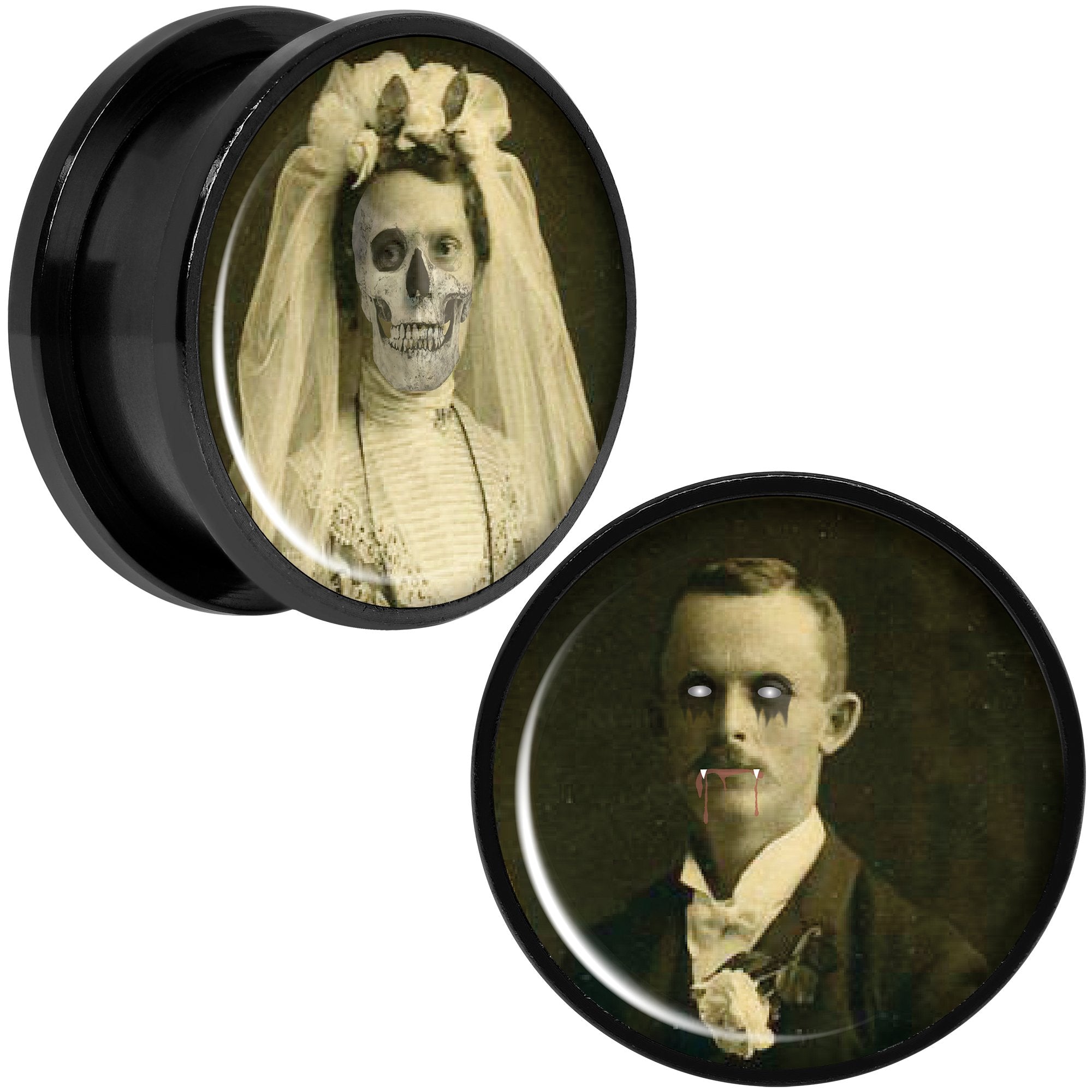 Undead Bride and Groom Halloween Black Anodized Plug Set 20mm