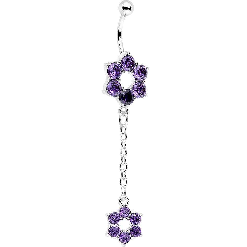 Pretty Purple Gem Sway with the Wind Flower Dangle Belly Ring