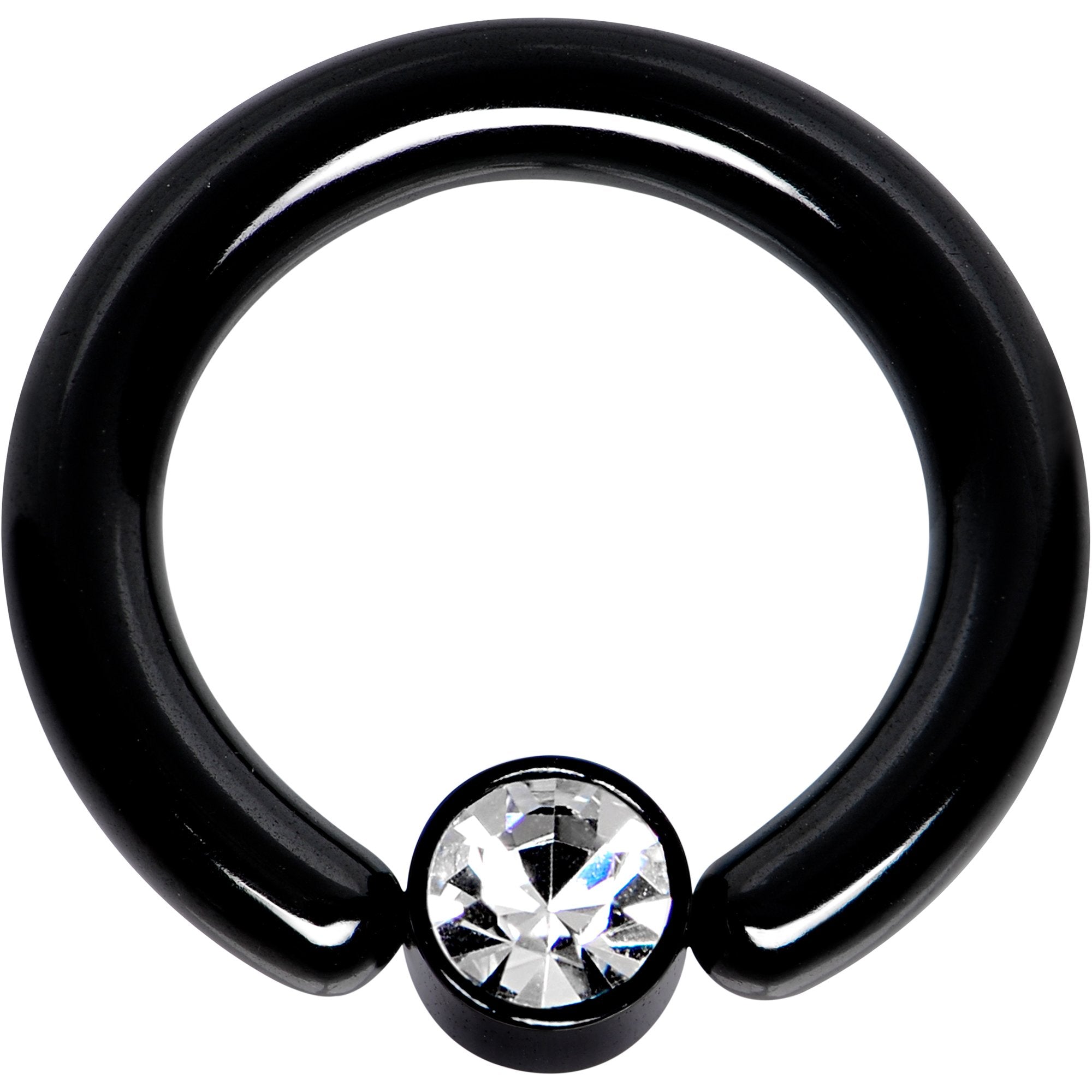 8G 1/2 Clear Gem 5mm Disc Black BCR Captive Ring