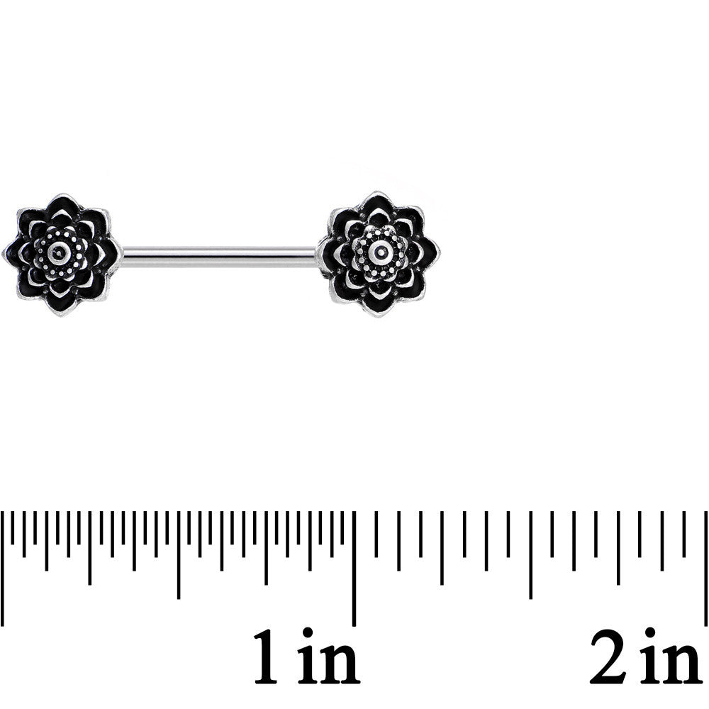 14 Gauge 5/8 Symmetric Black Lotus Flower Nipple Babell Set
