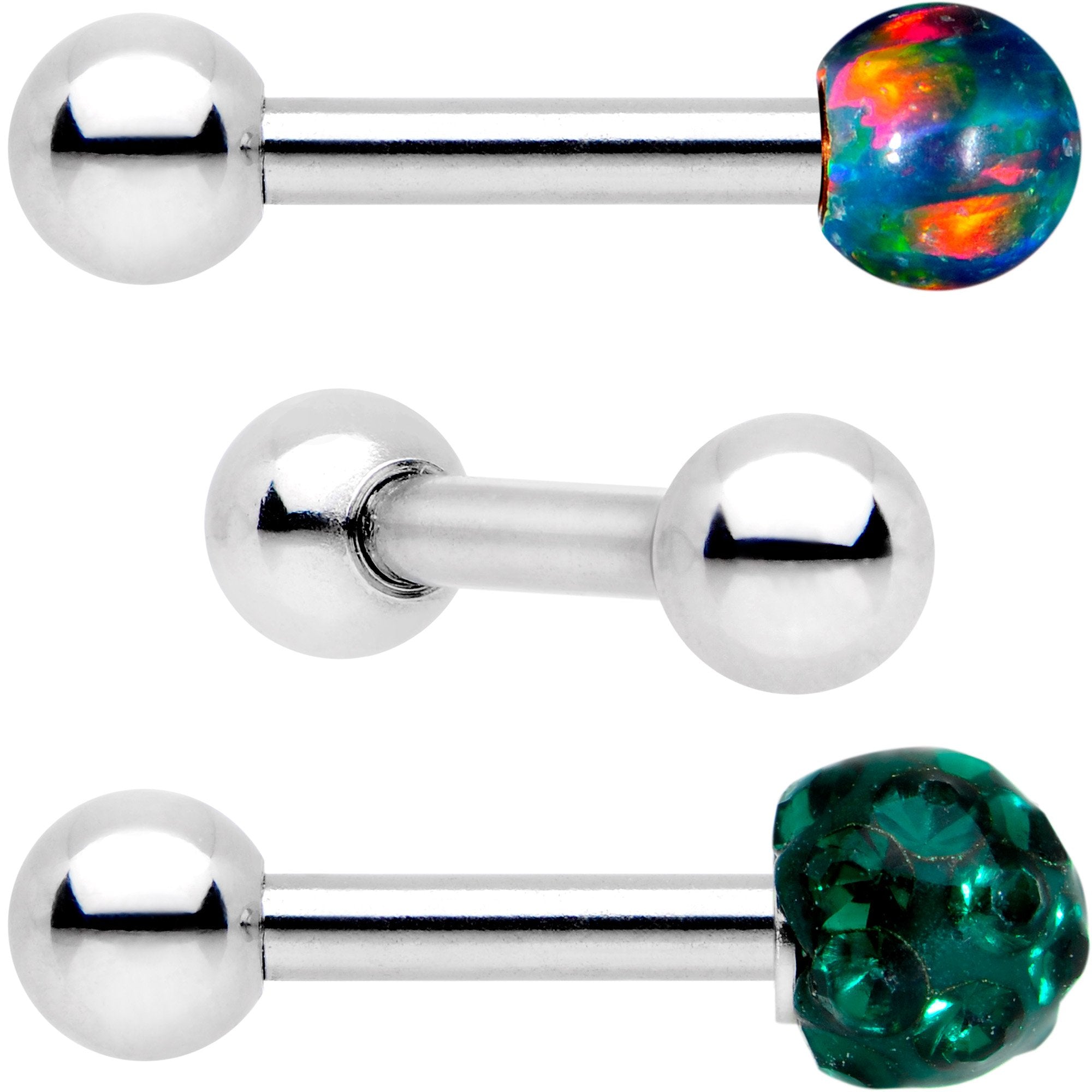 16G 1/4 Green Faux Opal Ball Cartilage Tragus Earring 3 Pack Set