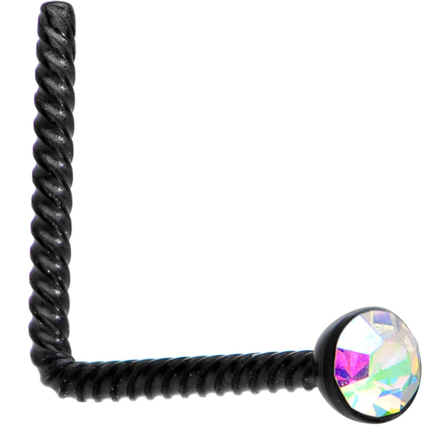Aurora 2mm Gem Inlay Black So Twisted L Shaped Nose Ring