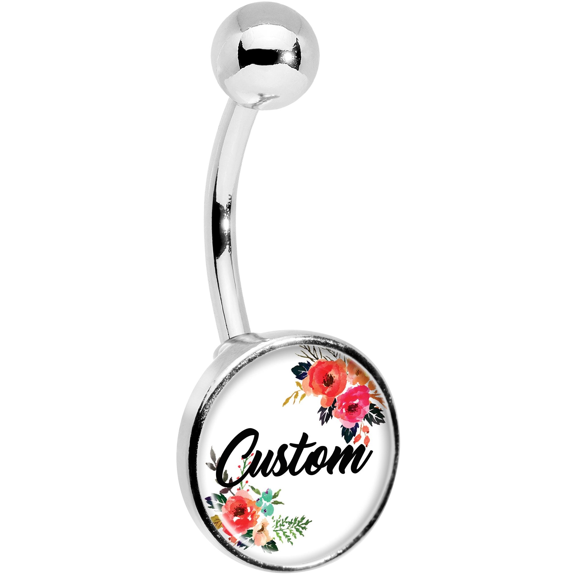 Custom Floral Personalized Name  Stainless Steel Belly Ring stylish jewelry