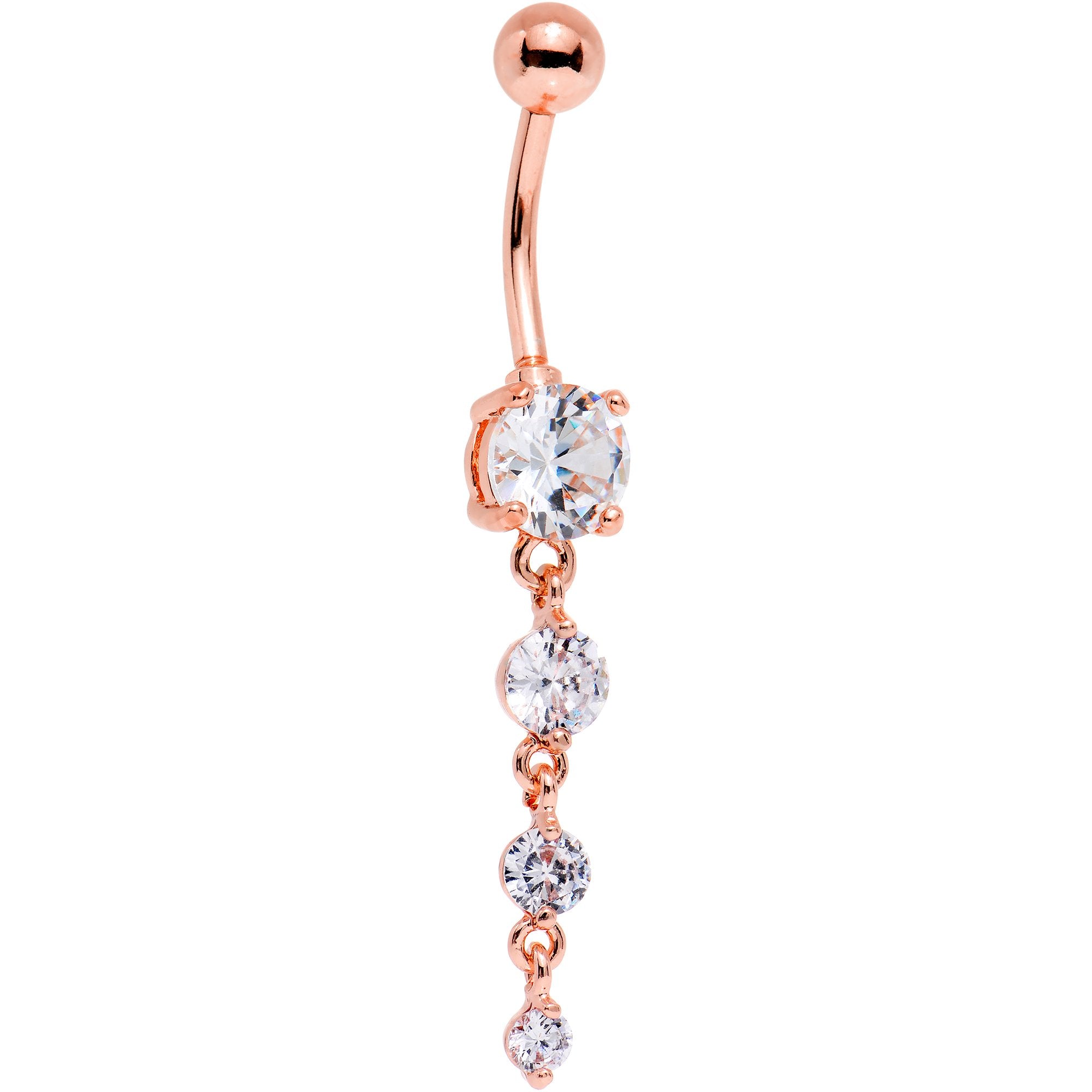 Clear Gem Rose Gold PVD Stunning Strand Dangle Belly Ring
