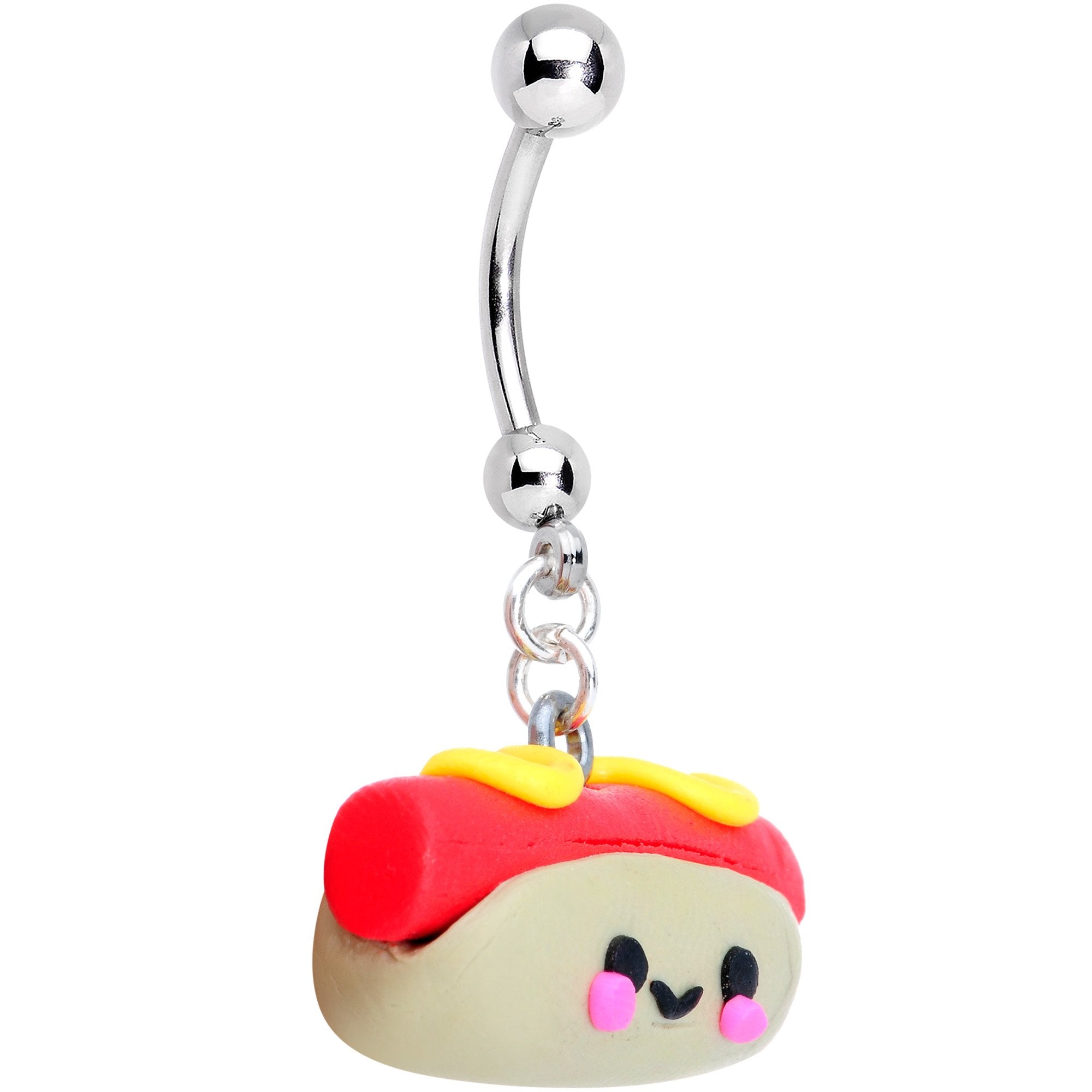Handcrafted Happy Hot Dog Dangle Belly Ring