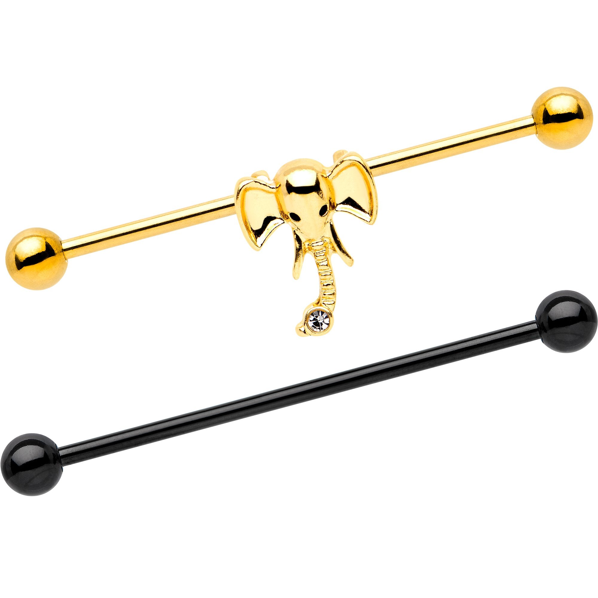 Black Gold Tone Anodized Elephant Industrial Barbell Set of 2
