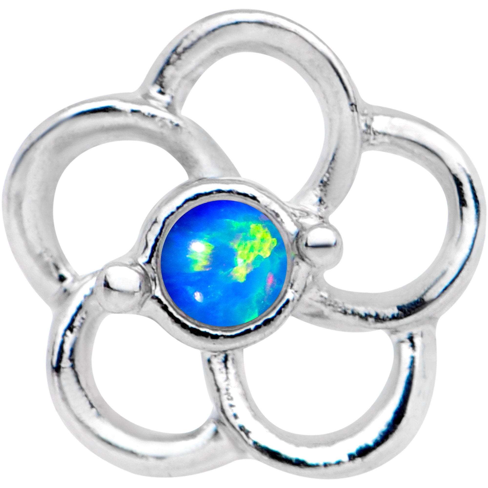 1/4 Blue Faux Opal Internally Threaded Hollow Flower Labret Monroe
