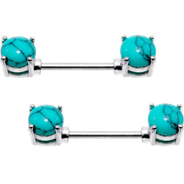 14 Gauge 9/16 Faux Turquoise Stone Barbell Nipple Ring Set