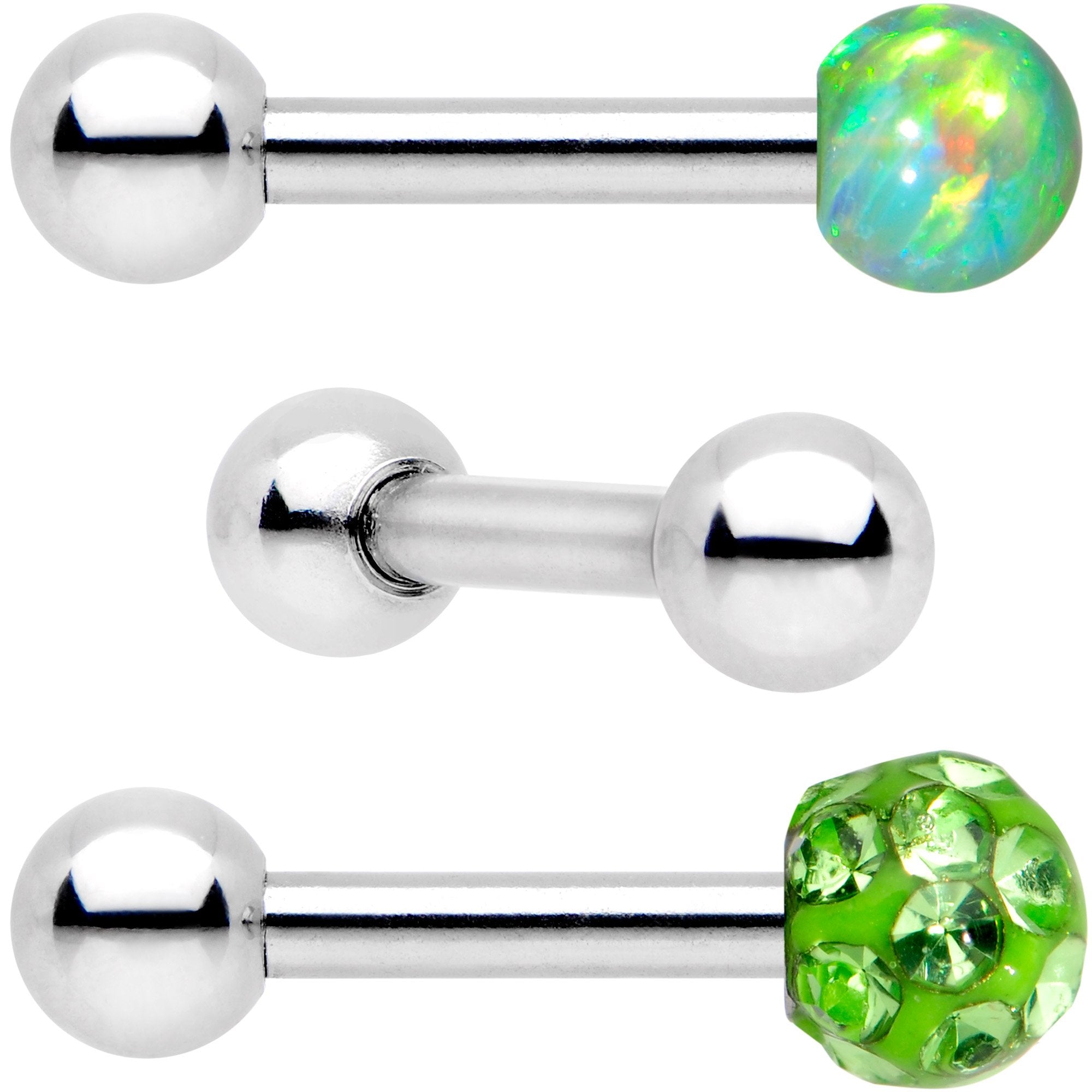 16G 1/4 Lime Faux Opal Ball Cartilage Tragus Earring 3 Pack Set
