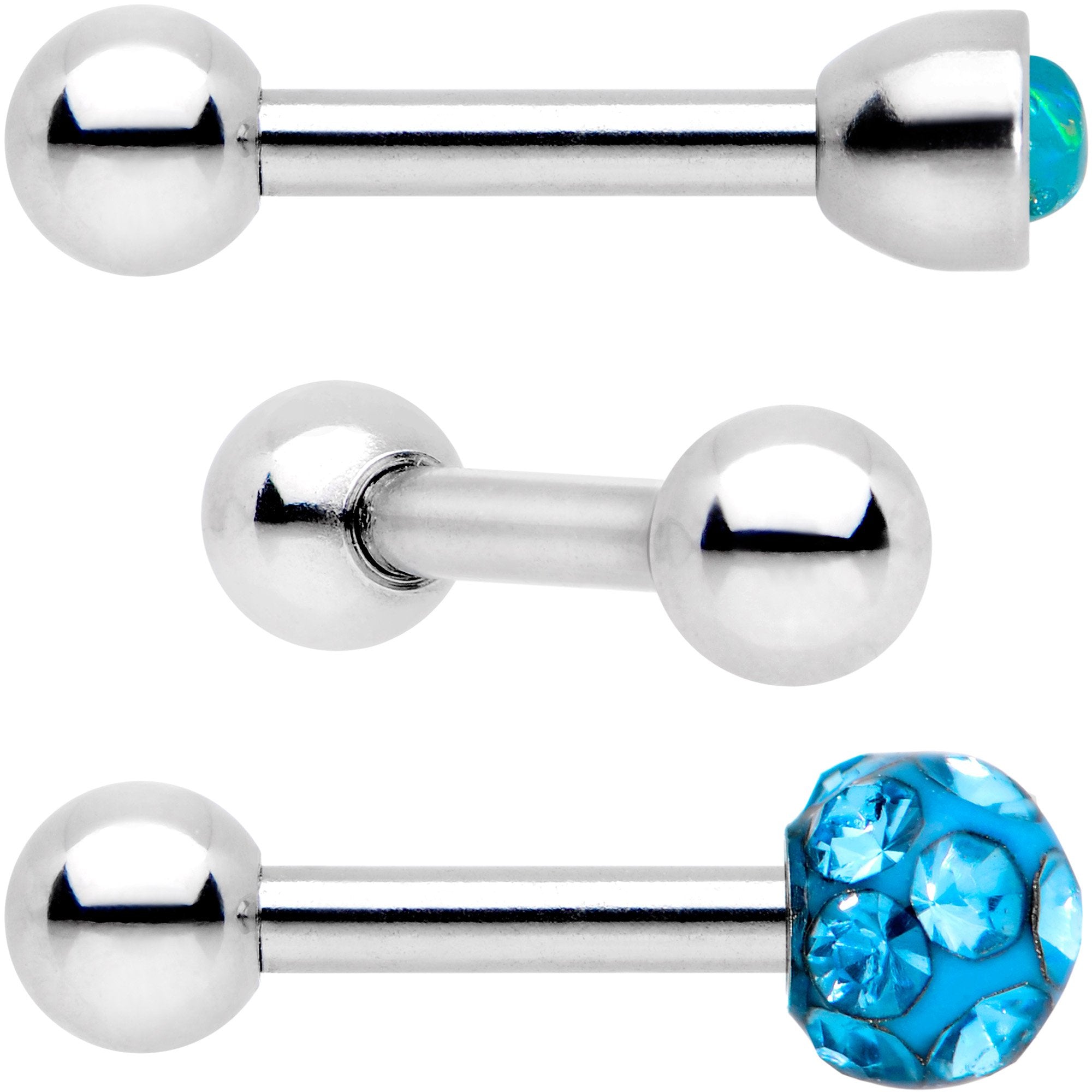 16G 1/4 Aqua Faux Opal Inlay Cartilage Tragus Earring 3 Pack Set