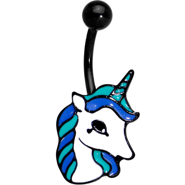 Black Anodized Blue Teal Youthful Unicorn Belly Ring