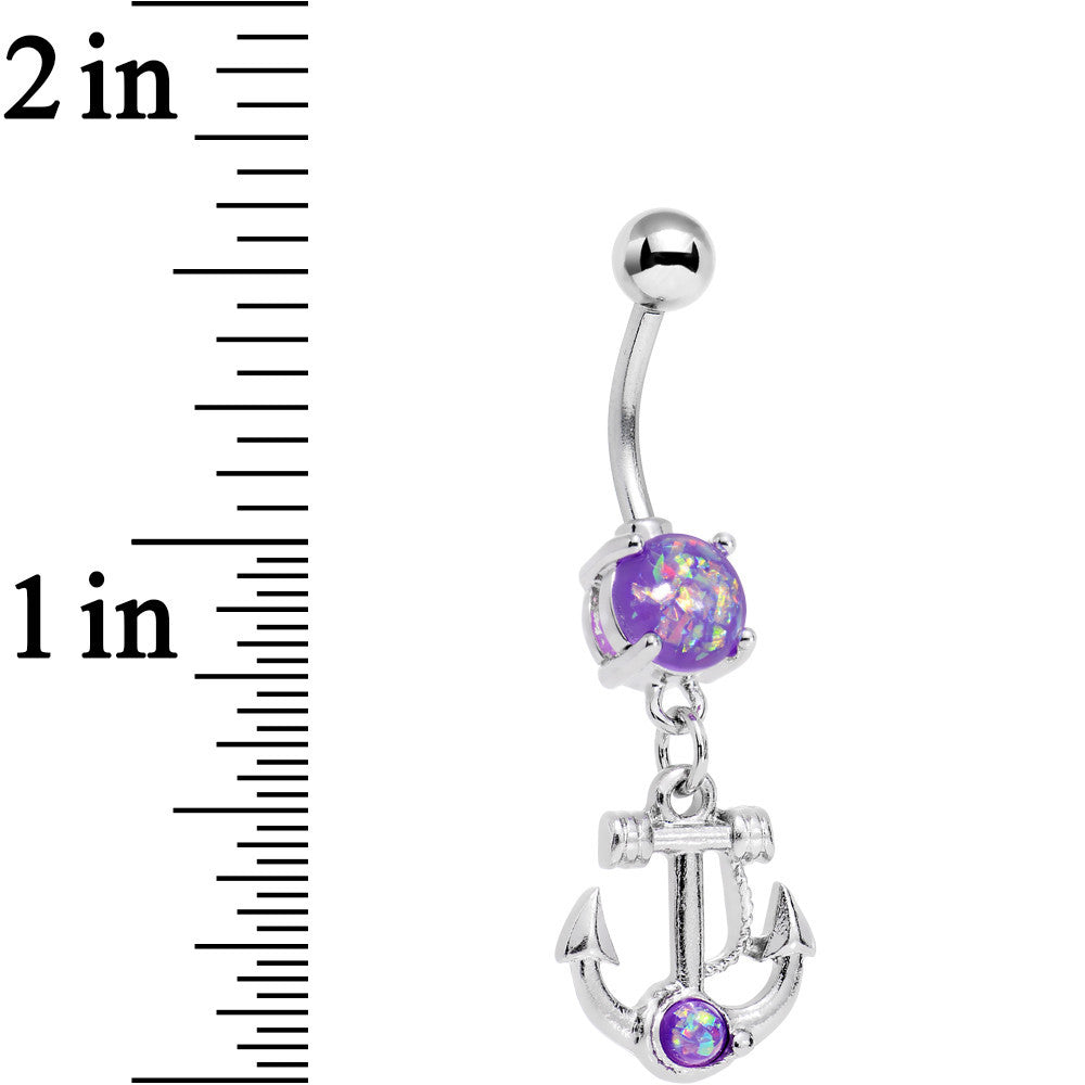Purple Faux Opal Pirates Cove Nautical Anchor Dangle Belly Ring