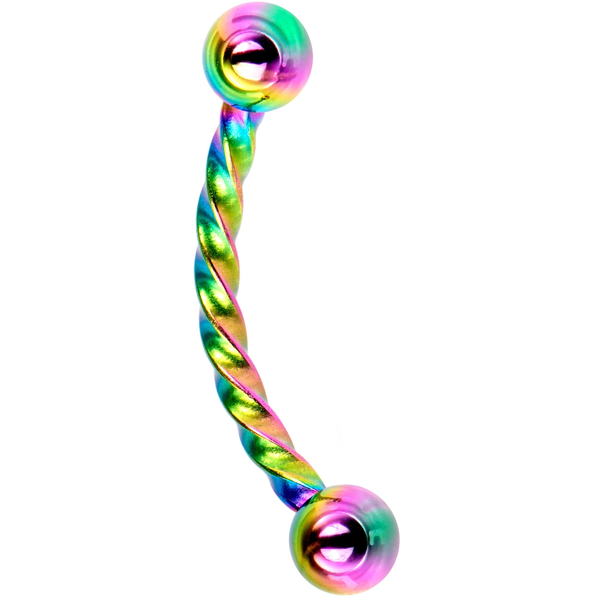 16G 3/8 Rainbow IP Seriously Twisted Curved Eyebrow Ring