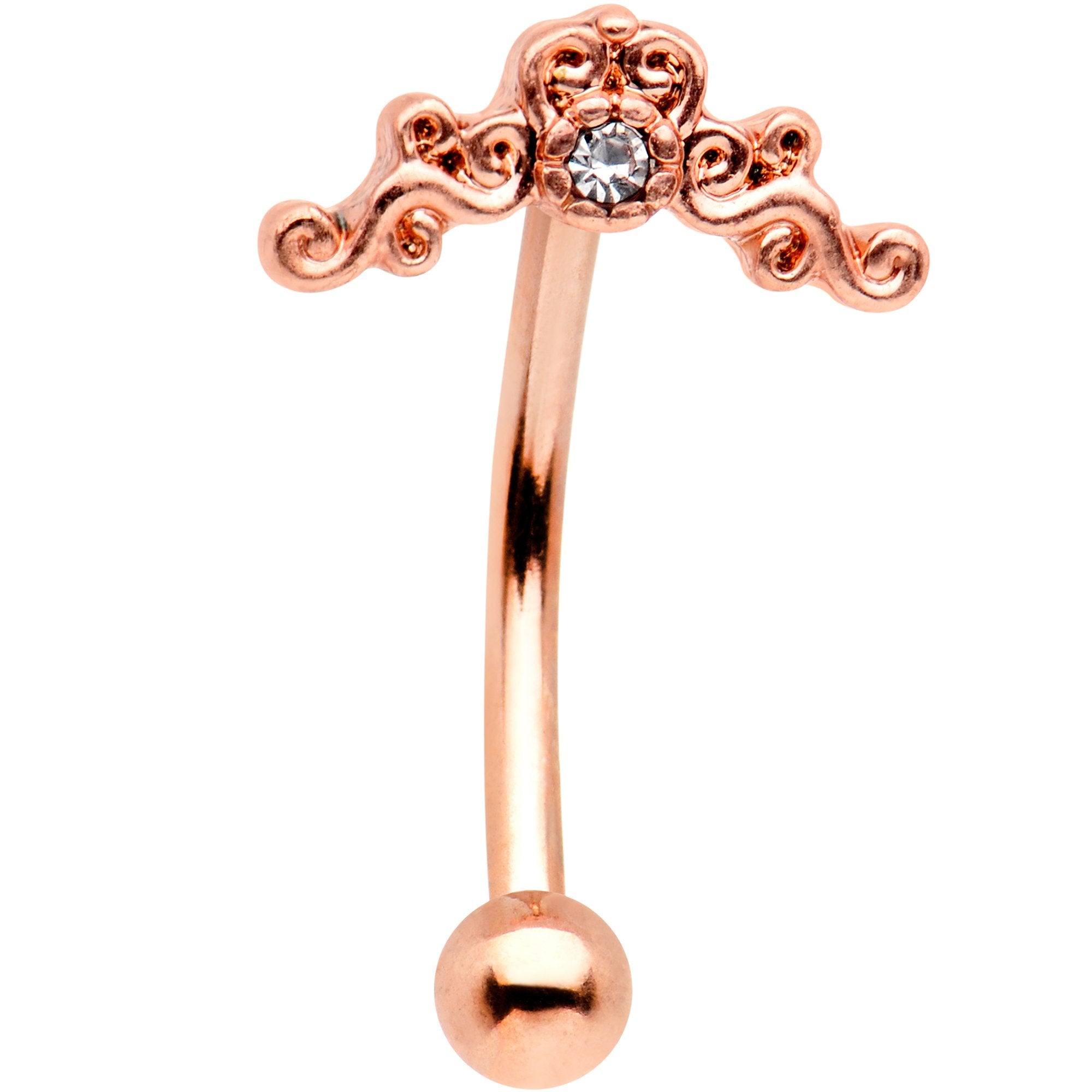 5/16 Clear Gem Rose Gold Tone Anodized Rococo Curved Eyebrow Ring
