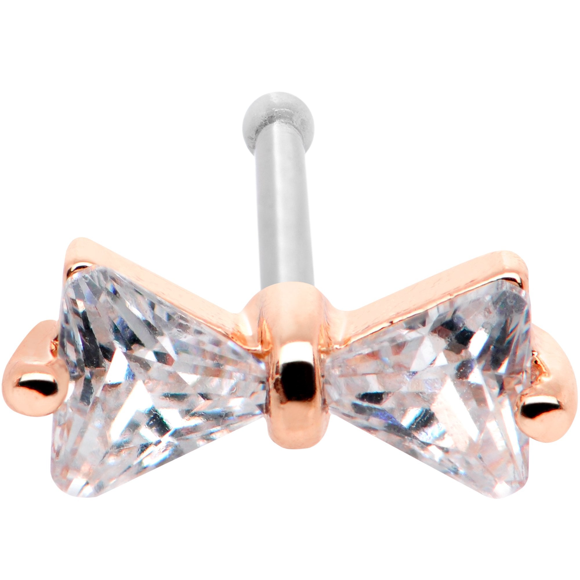20G 1/4 Clear CZ Gem Rose Gold Tone Bow Tie Formal Nose Bone
