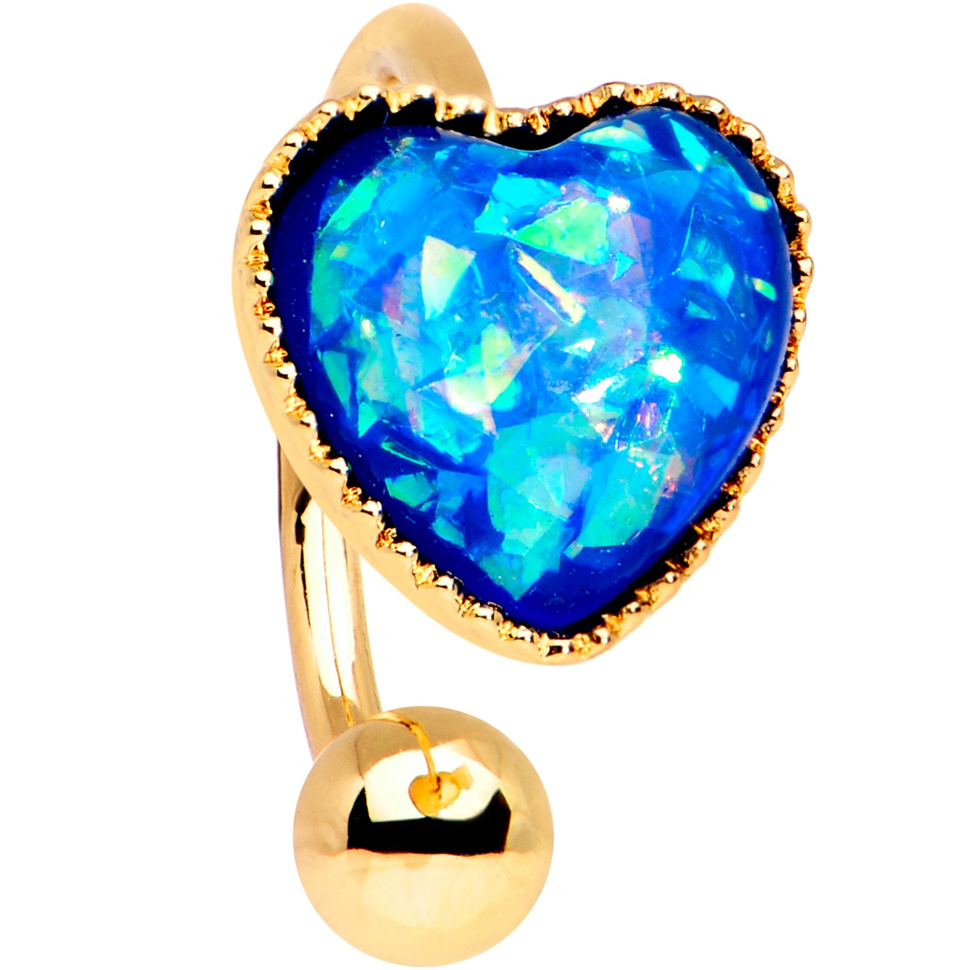 Blue Faux Opal Gold Tone Anodized Sacred Heart Non Pierced Ear Cuff
