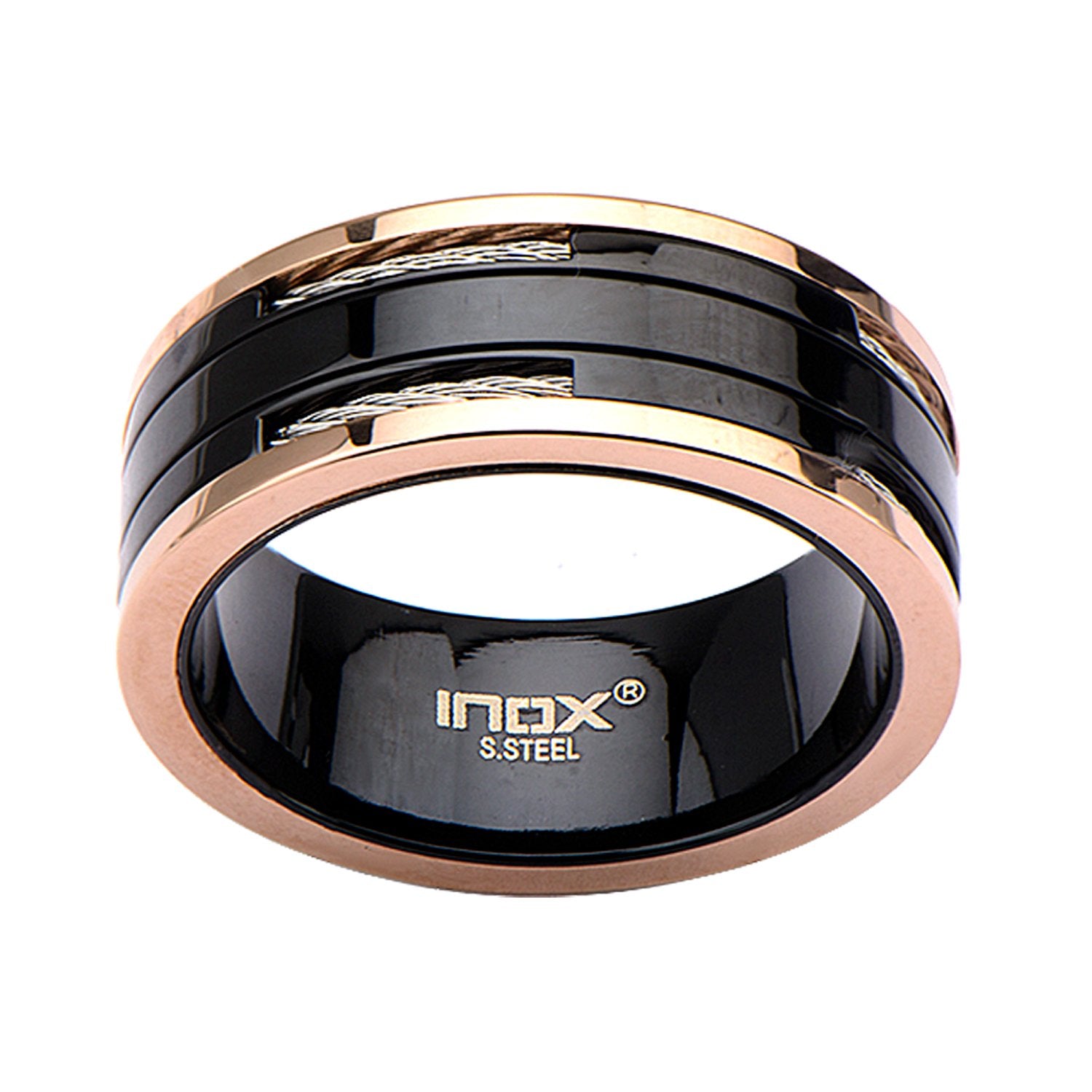 Size 10 Mens Stainless Steel Black Rose Gold IP Band Ring