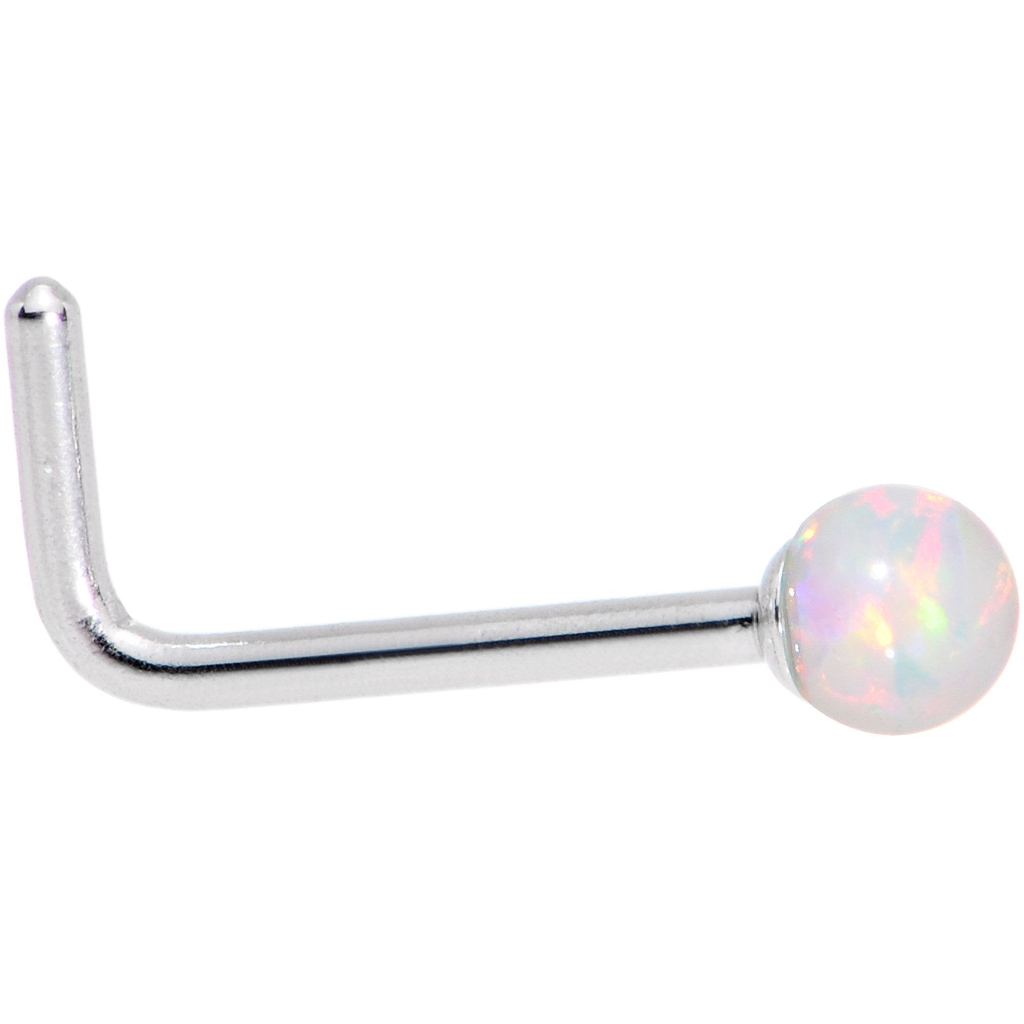 White 2.5mm Synthetic Opal Ball L-Shape Nose Ring