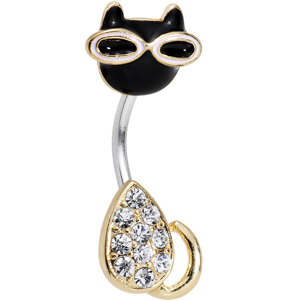 Clear Gem Cool Cat Double Mount Belly Ring