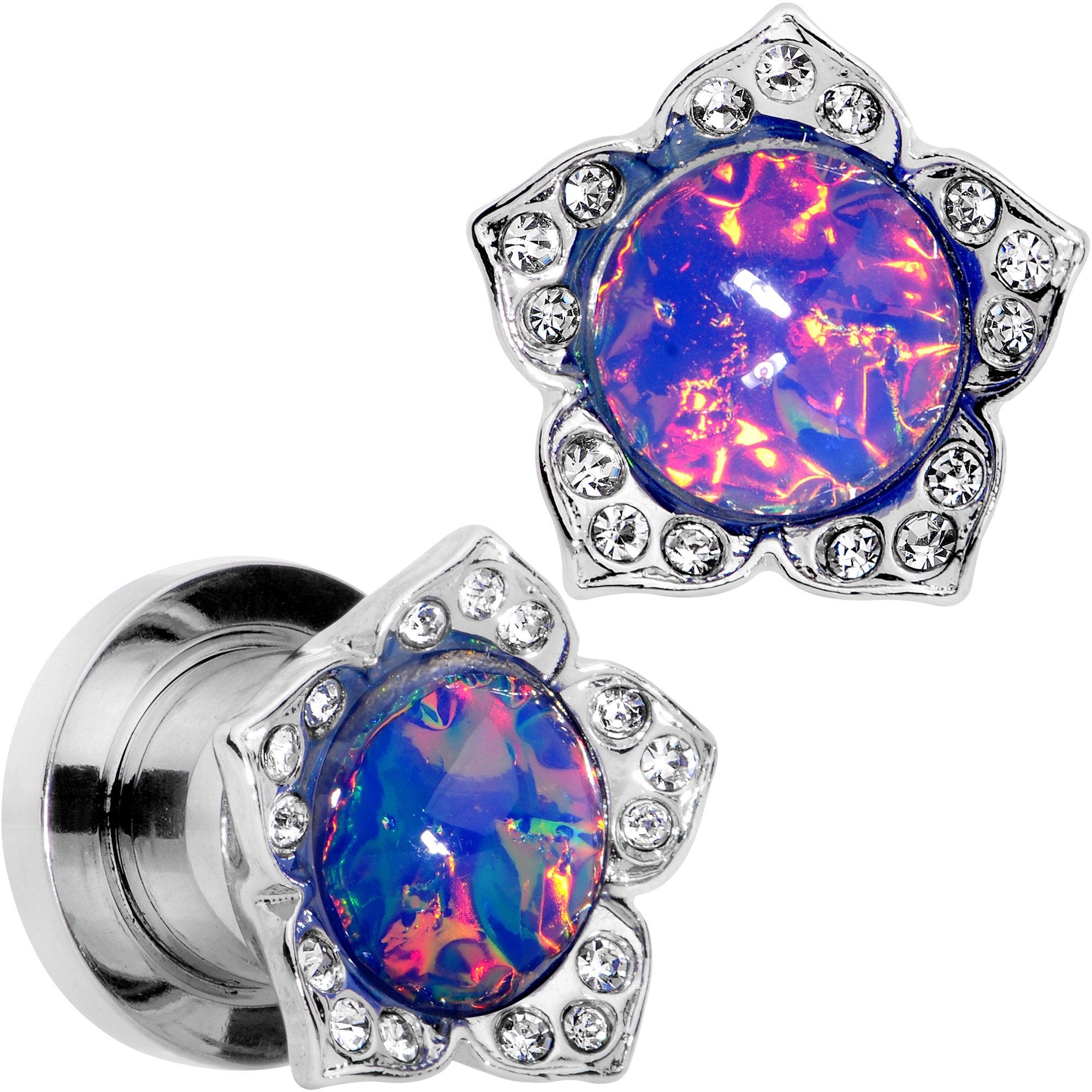 Purple Faux Opal Wild Flower Screw Fit Tunnel Plug Set 0G to 1"