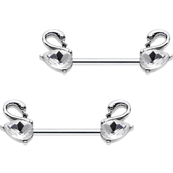 14 Gauge 9/16 Clear Gem Swimming Swan Nipple Barbells BodyCandy